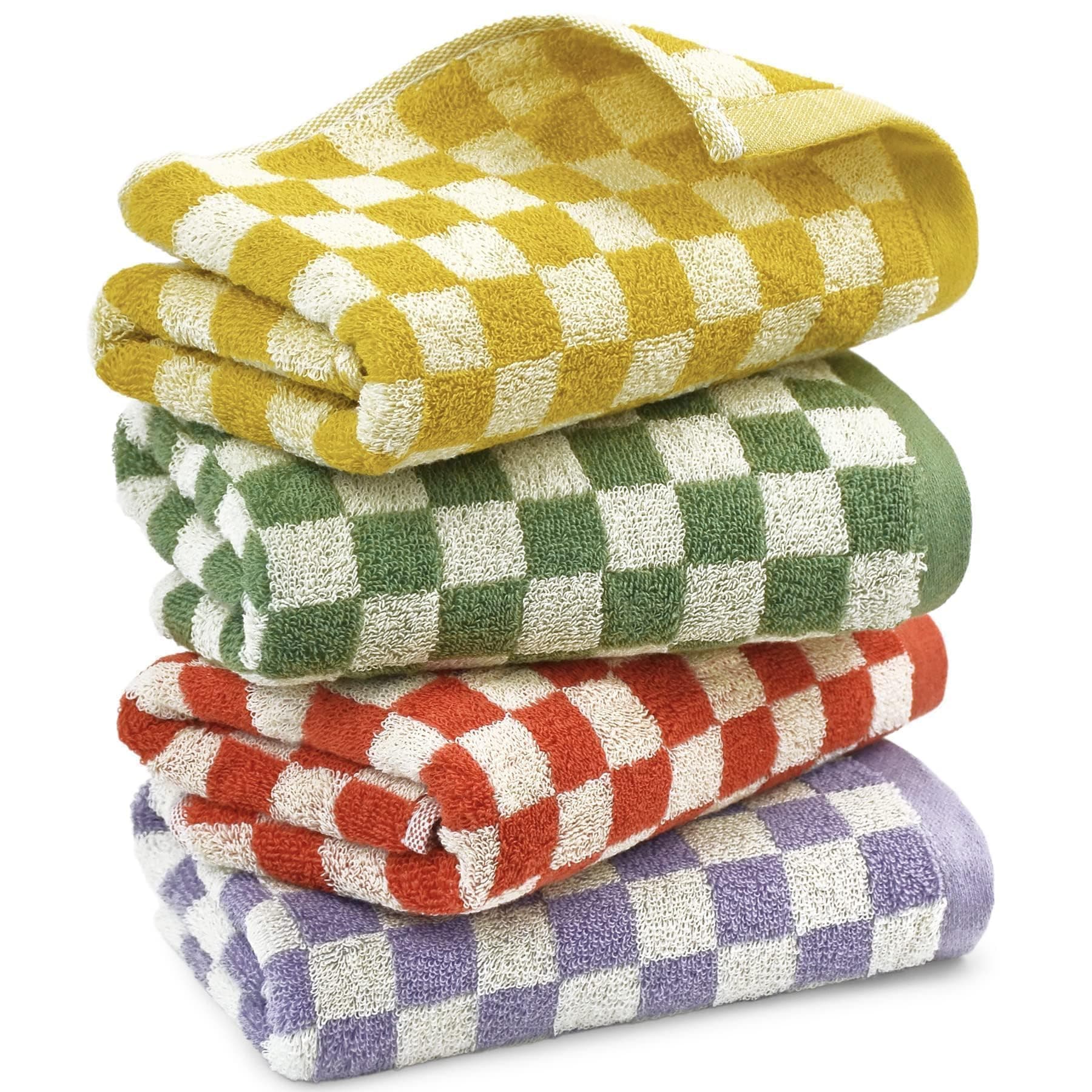 Jacquotha Hand Towels for Bathroom 4 Pack, Cotton Soft Absorbent for Face Spa Bath Gym Kitchen, Hand Towel Set Decorative Checkered, 13 x 29 Inches, 4 Colors