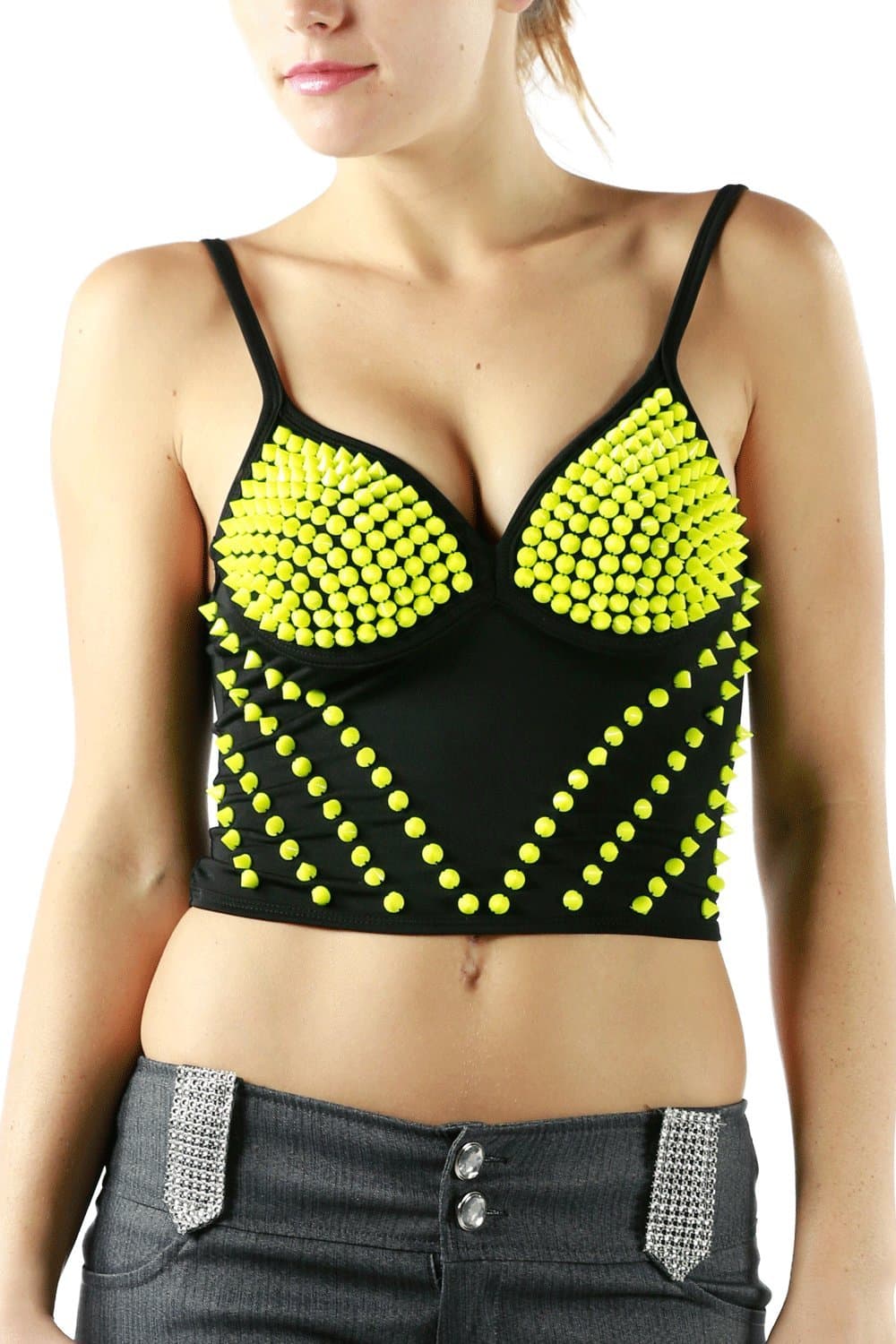 Afterpink Neon Spiky Knit Bustier (M, BLACK/NEON)