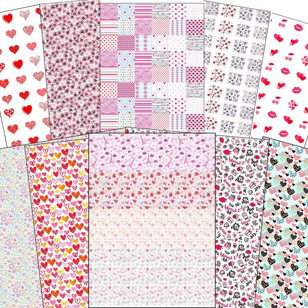 10x Valentine's Day Design Chocolate Transfer Sheet, Sugar Stamp Sheets, Heart Love Mix Designs