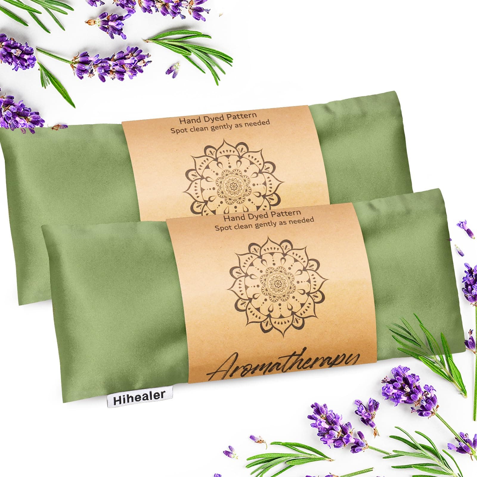 Eye Pillow for Sleeping, Headache Relief, Sinus Pressure, Weighted Eye Mask for Relaxation, Yoga, Moist Heat Eye Compress, Meditation Accessories, Lavender Gift Set for Women (Green (Silk))