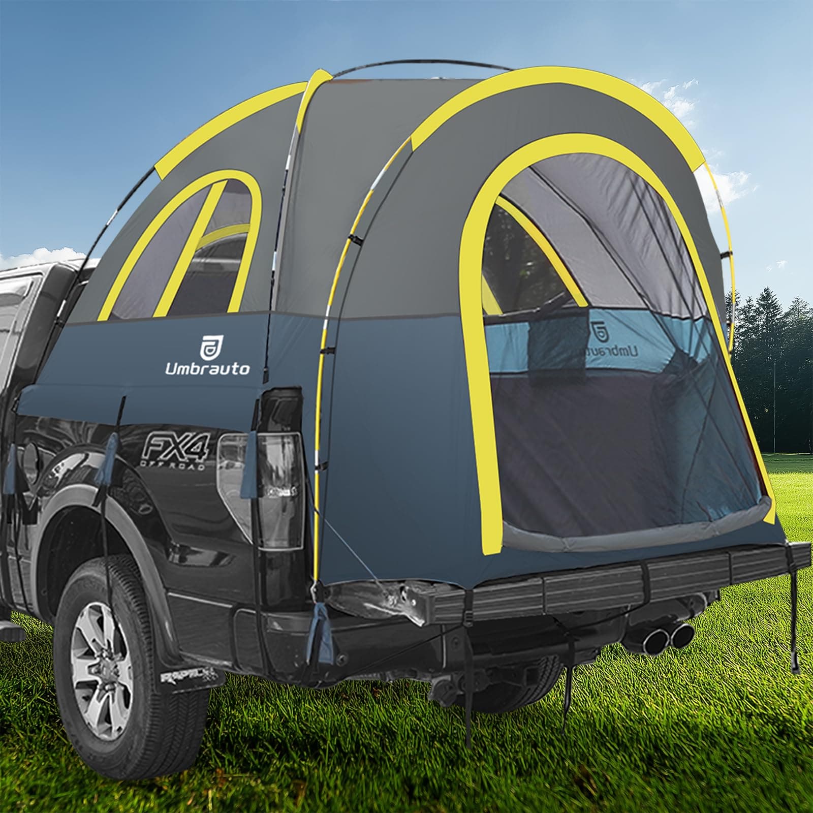 Truck Bed Tent 6.4' ~ 6.7' Easy Set Up Umburato Pickup Truck Tents for Camping, Waterproof PU3000mm Canopy for Truck Camper, Portable, Spacious for 2 Person Blue