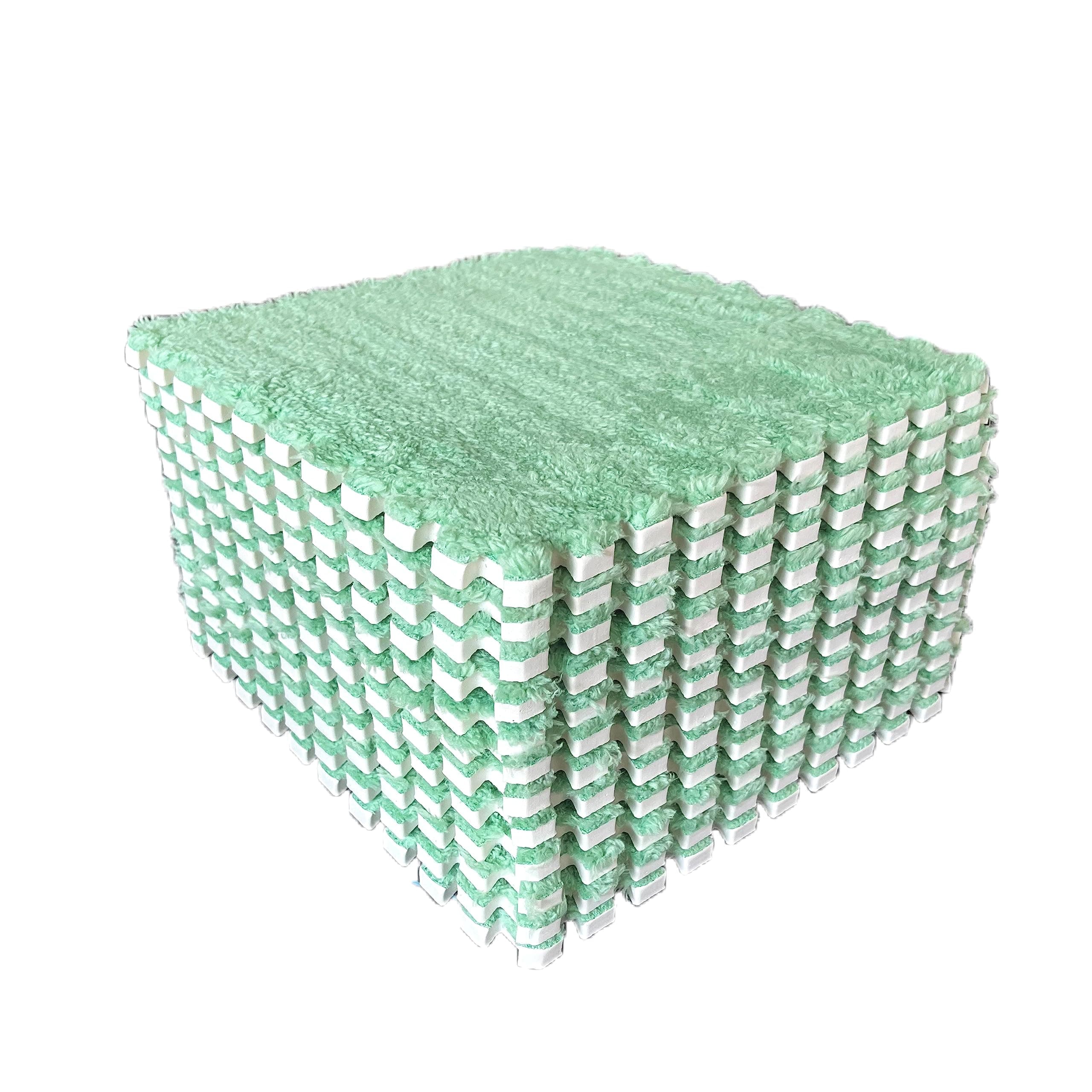 12pcs Tiled Puzzle Play Mats Interlocking Shaggy Soft EVA Foam Mats Protective Floor for Children Kids Room Home Parlor Bedroom(MintGreen)