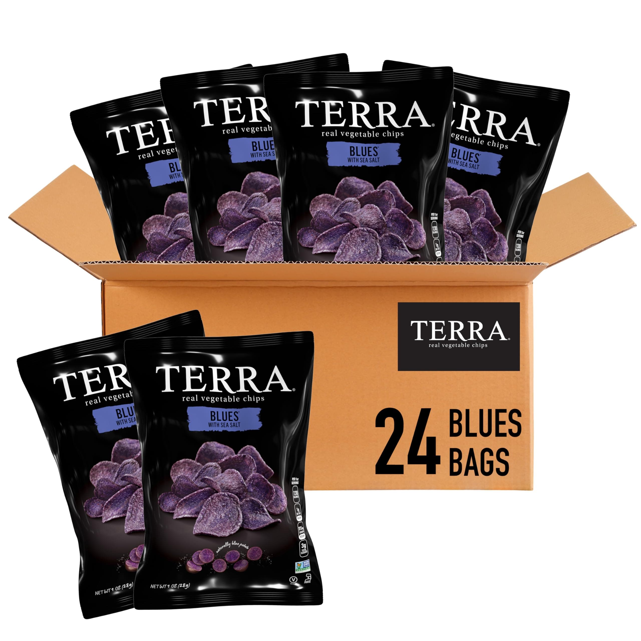 Terra Vegetable Chips, Blues Chips with Sea Salt, 1 Oz (Pack of 24)