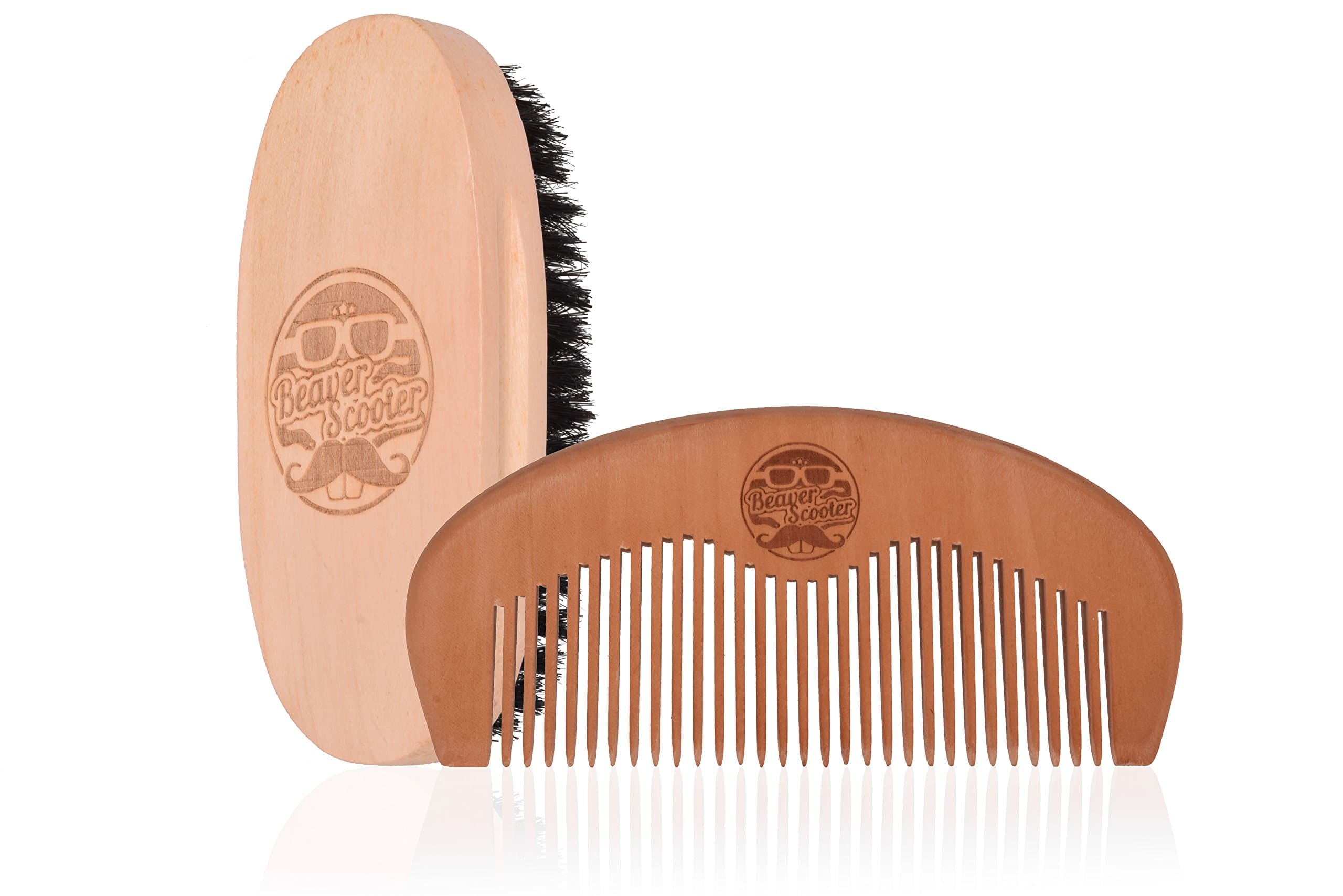 Boar Bristle Beard Brush and Pearwood Comb Combo