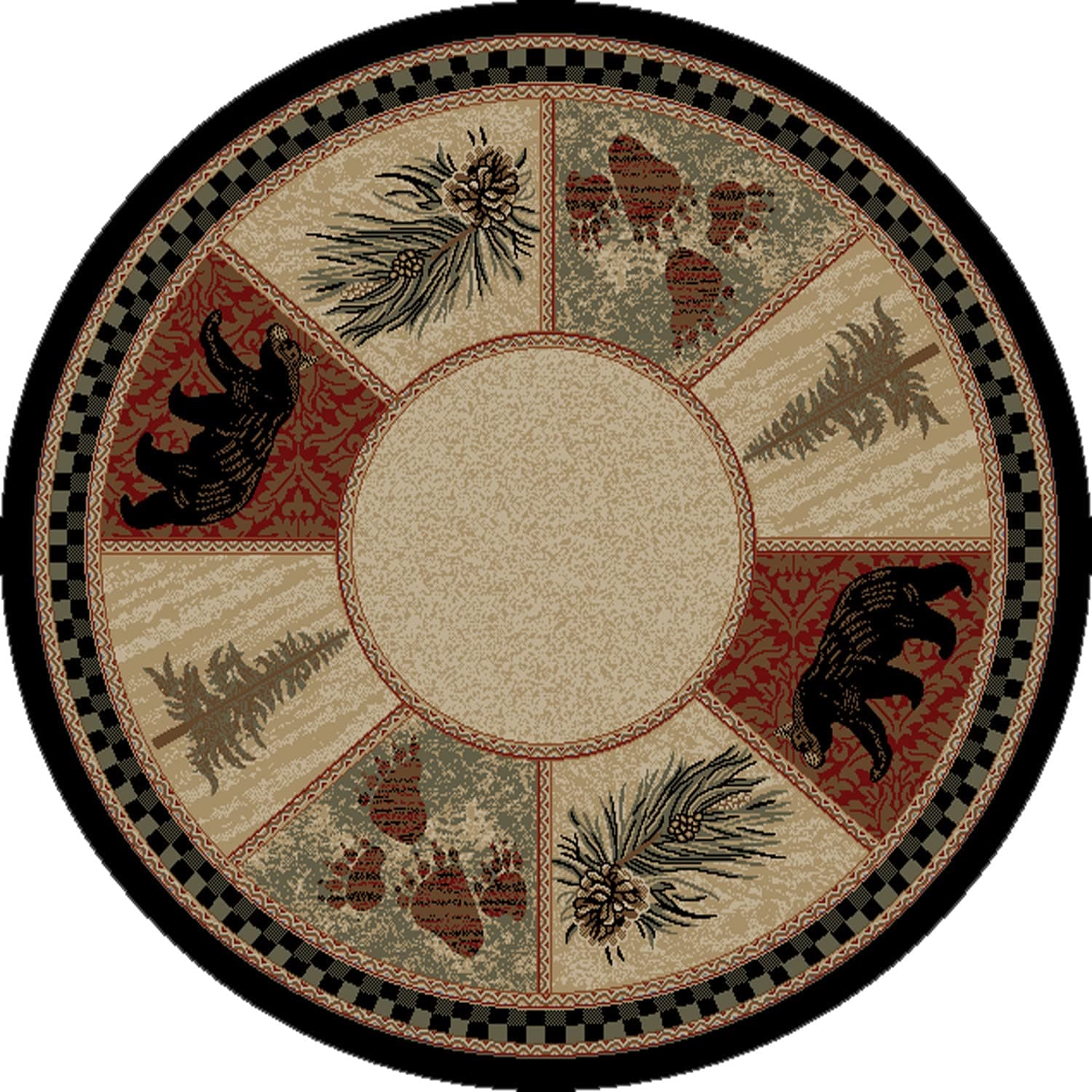 Rustic Lodge Black Bear 8' Round Area Rug, 7'10x7'10