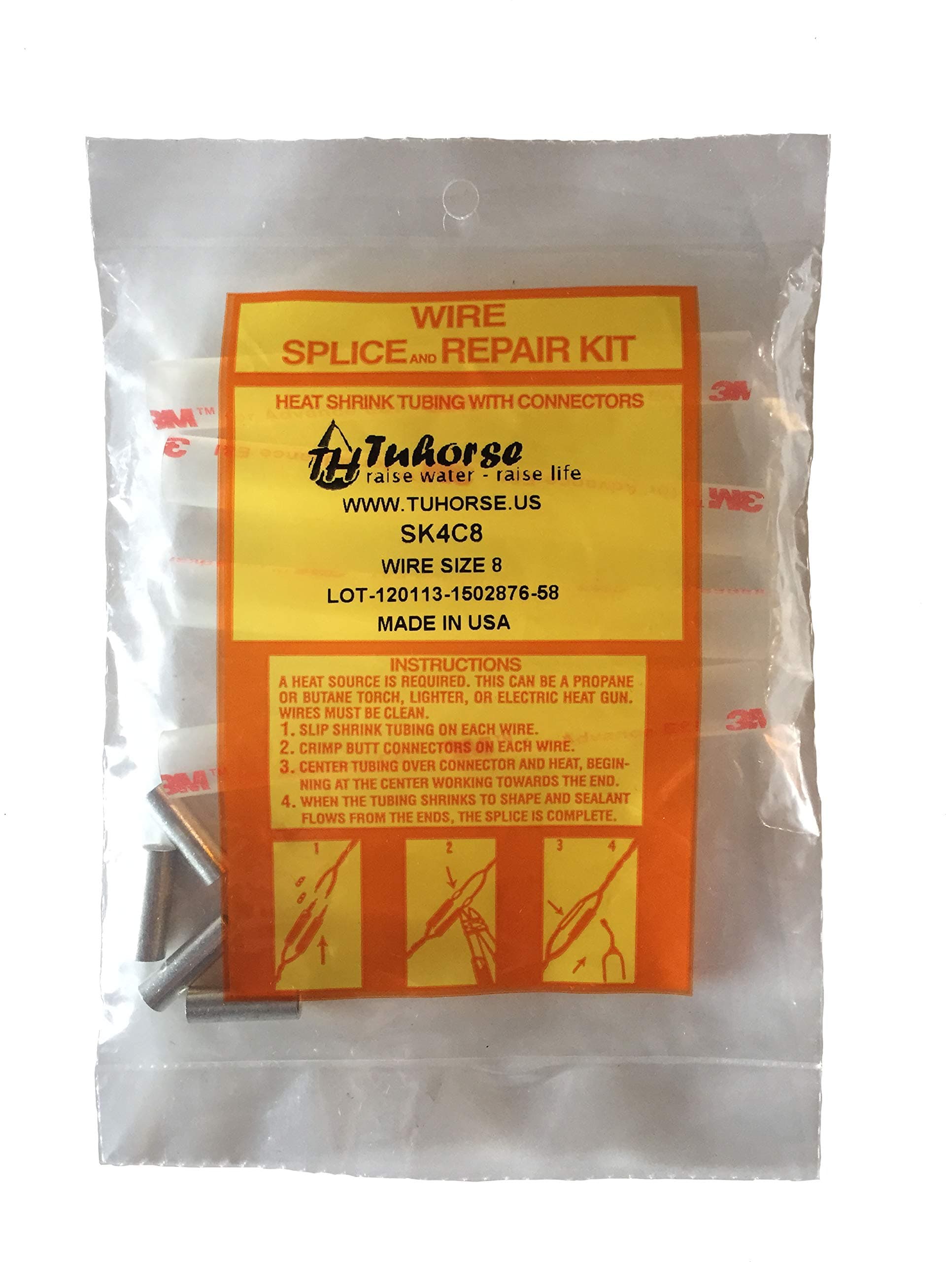 Well Pump Wire Splice Kit, Submersible 3M Dual Wall Heat Shrink Tubing and Copper Connector for 4 Wires, 8 AWG.