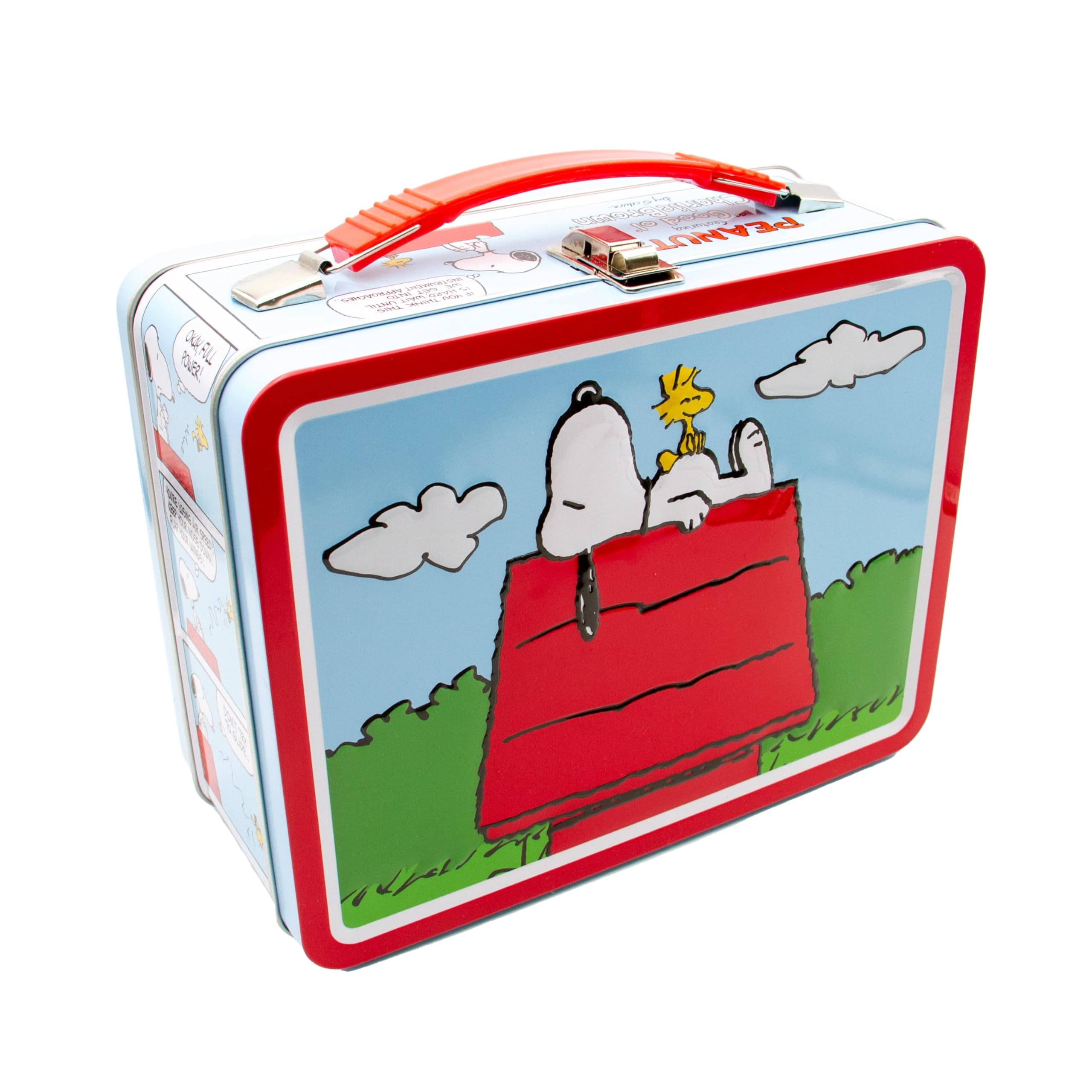 Peanuts Snoopy Red Dog House Fun Box - Sturdy Tin Storage Box with Plastic Handle & Embossed Front Cover - Officially Licensed Peanuts Merchandise & Collectible Gift