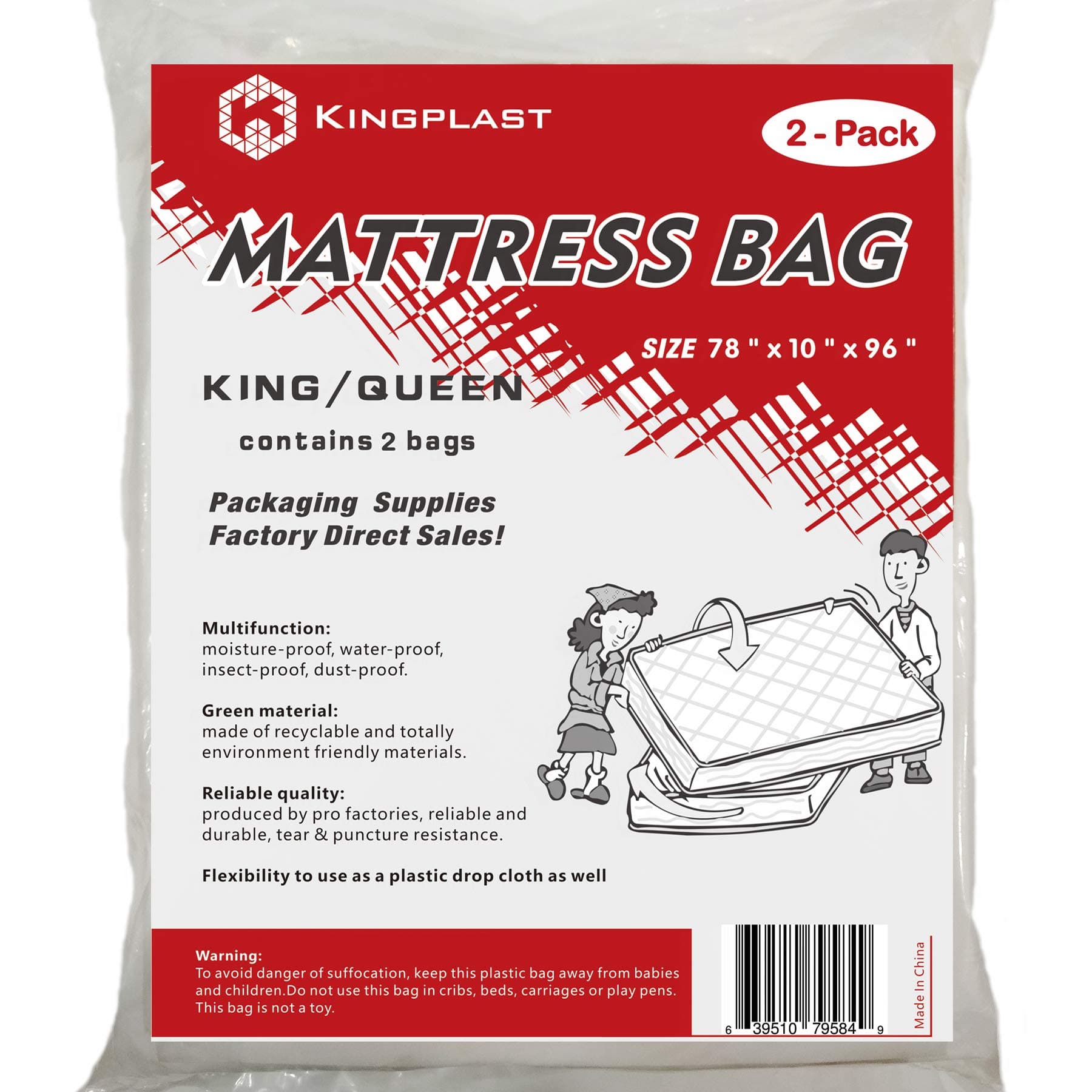 Mattress Bags for Moving and Storage, Heavy Duty 2 Pack King/Queen Plastic Mattress Clear Plastic Disposal Mattress Storage Bag,100% Waterproof and dustproof Mattress Cover/Protector