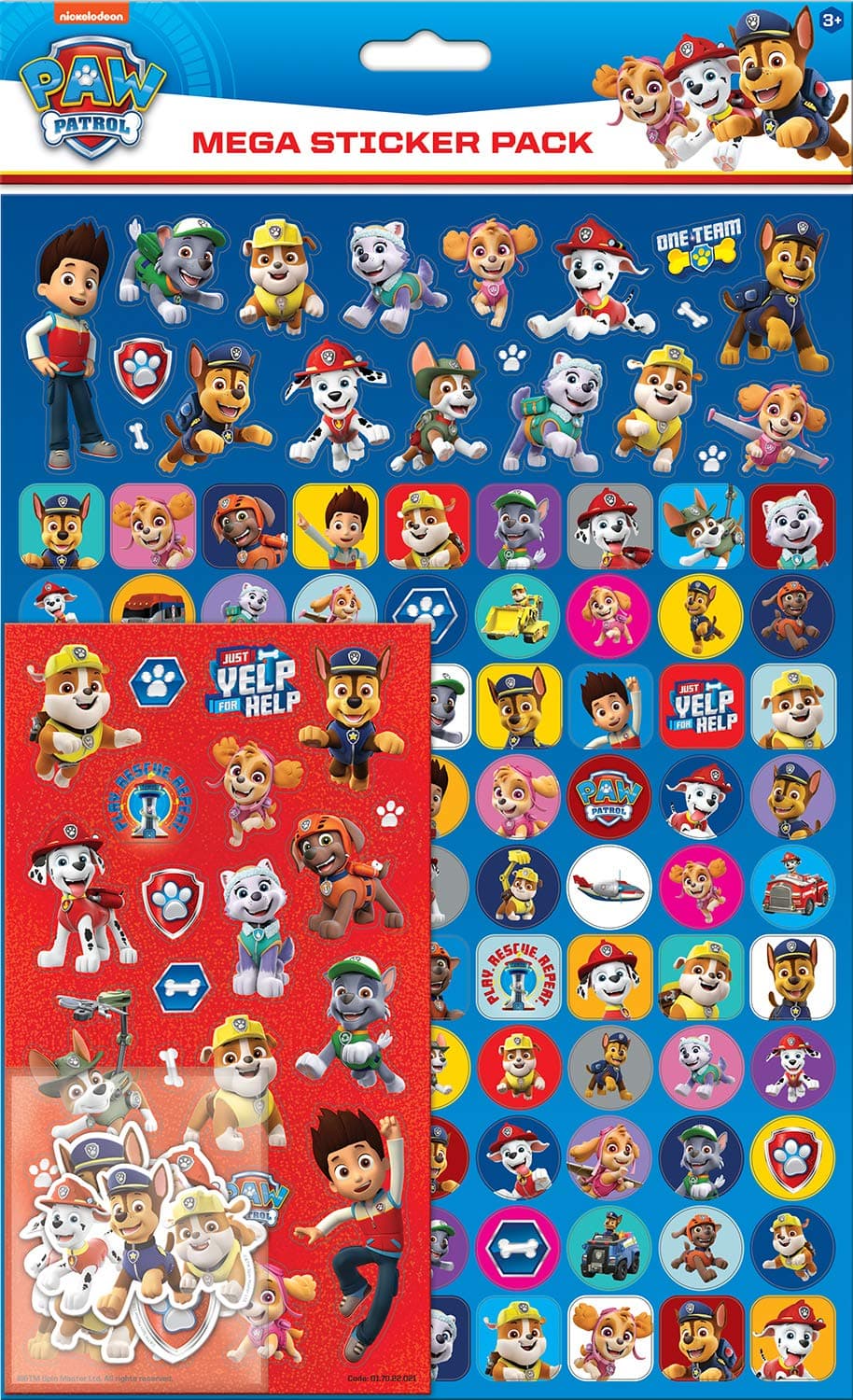 Paper Projects Paw Patrol Mega Sticker Pack | Three Types of Stickers (Around 150 Total) | Reusable on Non-Porous Surfaces,Blue/Red,29.7cm x 21cm