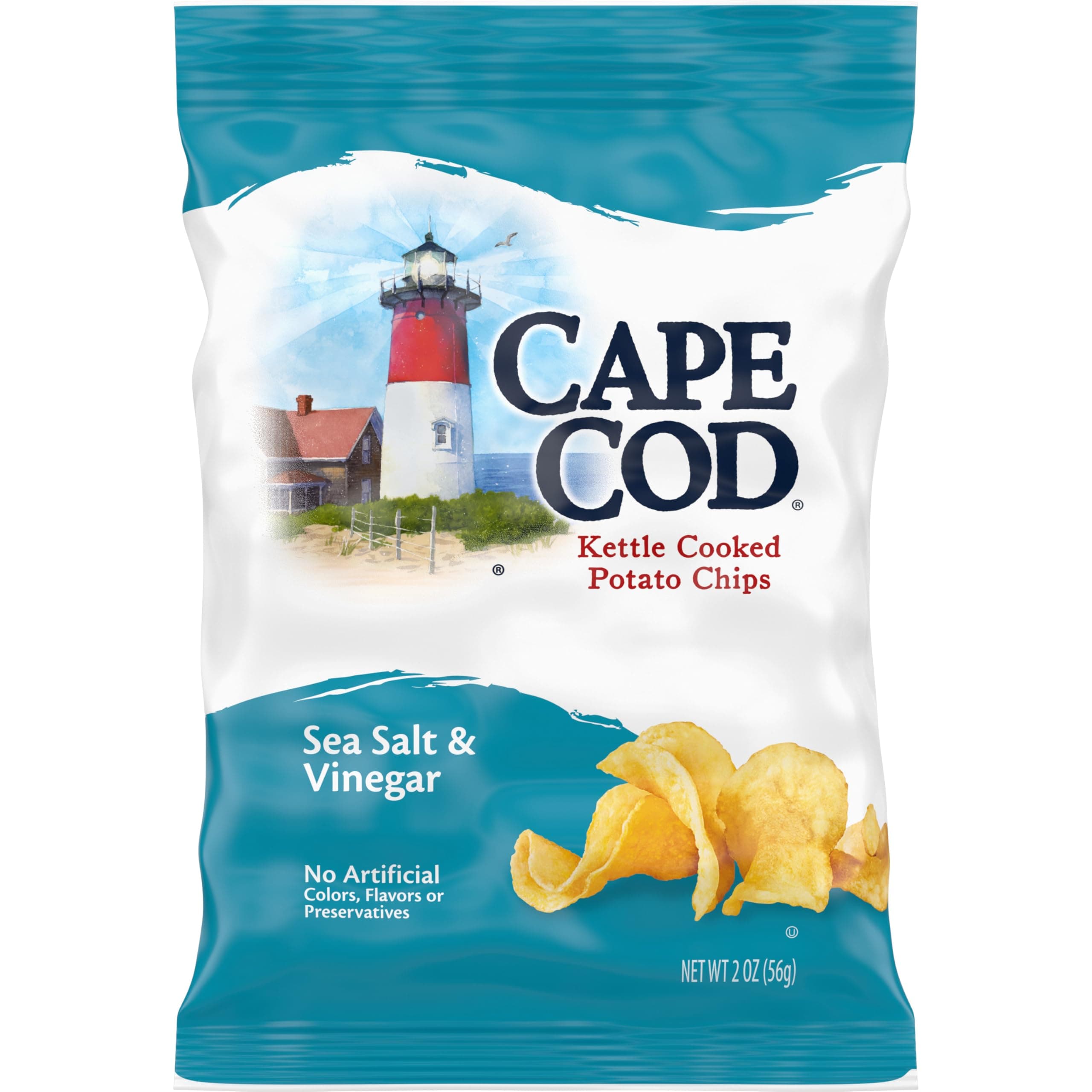 Cape Cod Potato Chips, Sea Salt and Vinegar Kettle Chips, 2 Oz (Pack of 6)
