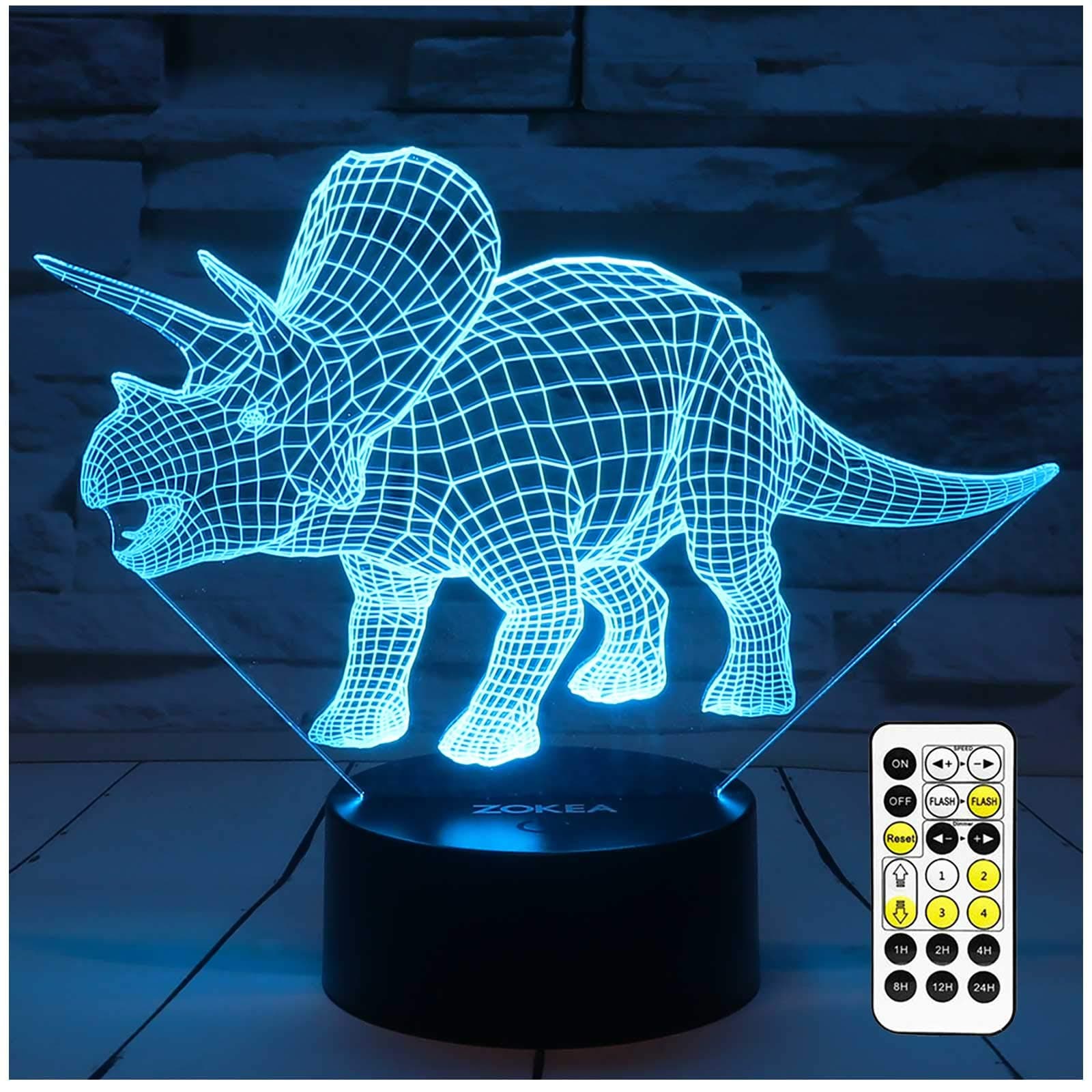 Night Lights for Kids Dinosaur 3D Night Light Bedside Lamp 7 Colors Changing with Remote Control Best Birthday Gifts for Boys Girls Kids Baby (Dinosaur Triceratops)¡