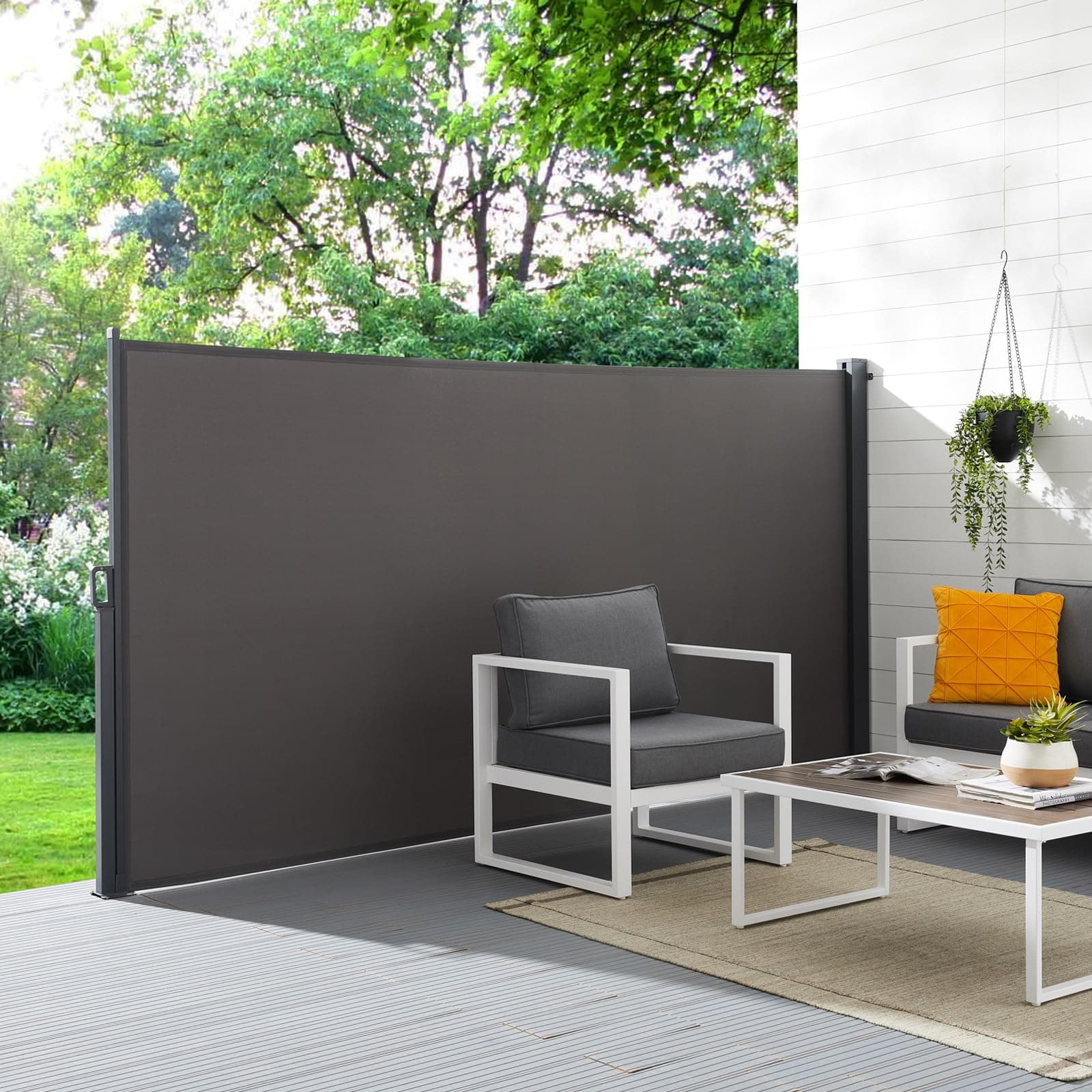 Retractable Side Awning| Waterproof & UV-Resistant| Folding Privacy Screen| Room Divider| (Gray, 63 X 118 in), BHL9W2-5