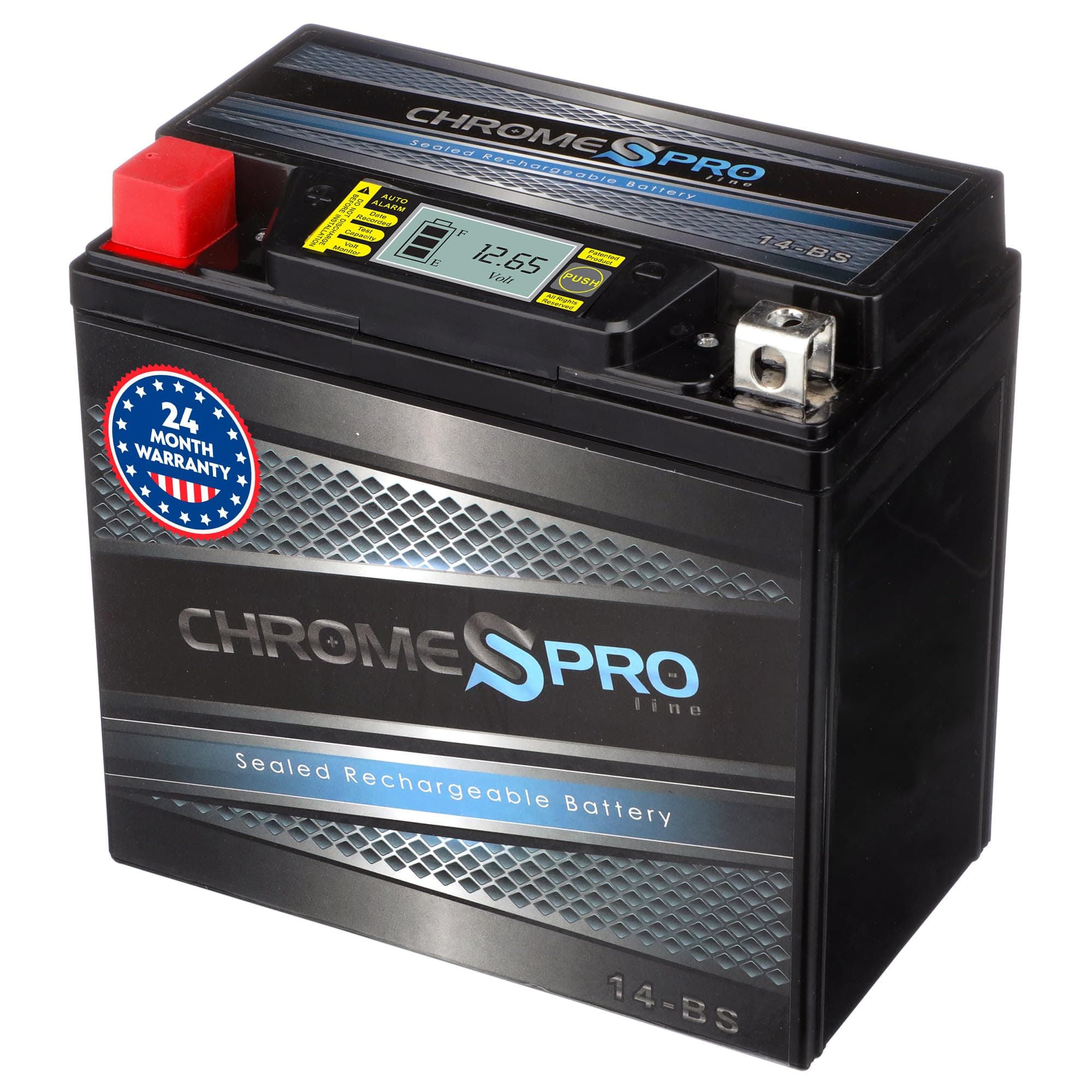 Chrome S Pro iGel YTX14-BS Maintenance-Free, 210CCA, LCD Voltage Display, 12V 16Ah Battery Replacement for ATV, Motorcycle, Jet Skis, Scooter, UTV, and More - Nut and Bolt (T3) Terminal
