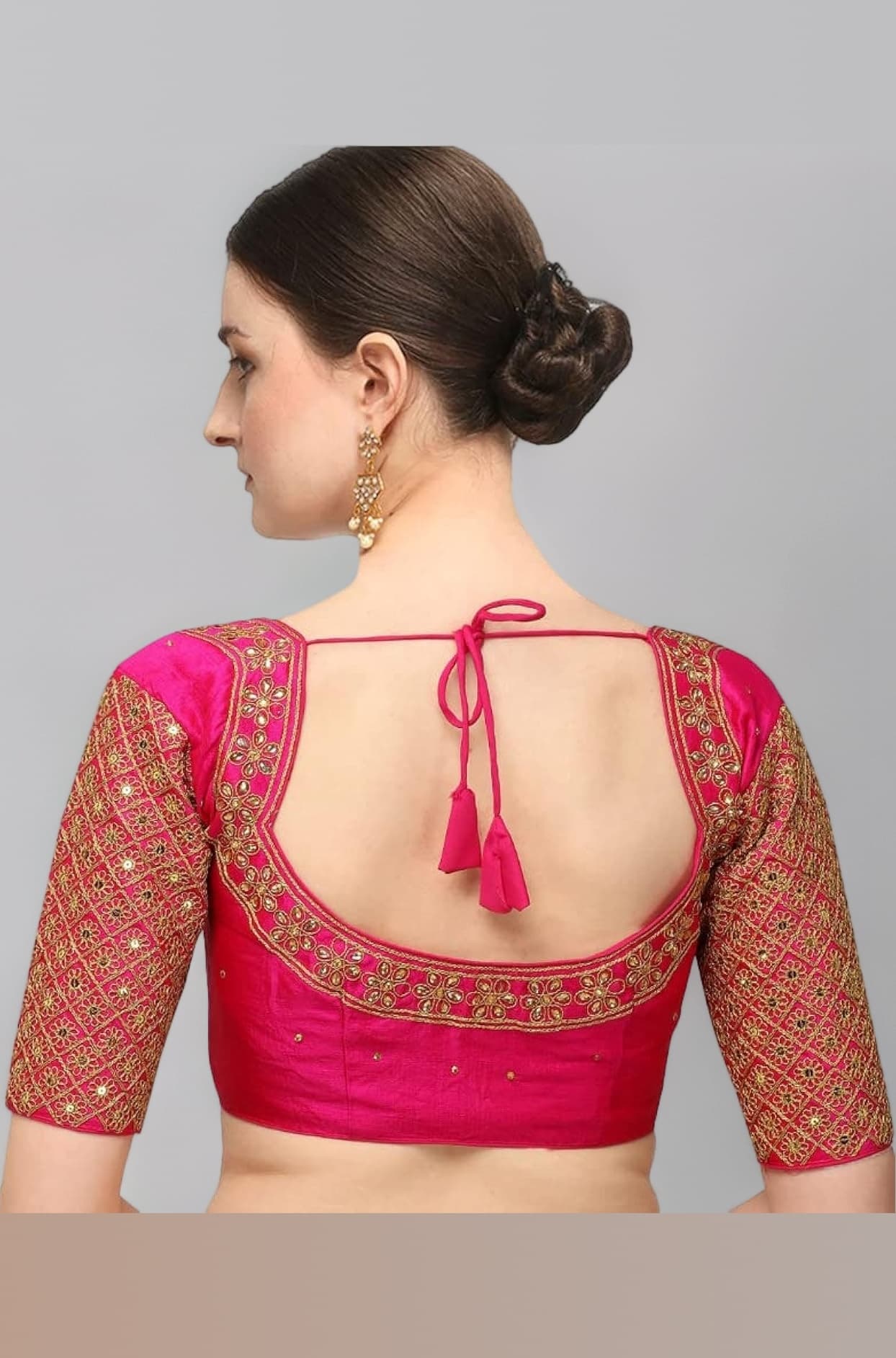 Pujia Mills Women's Embroidery Handwork Sequence Work Necklace Design Readymade Blouse