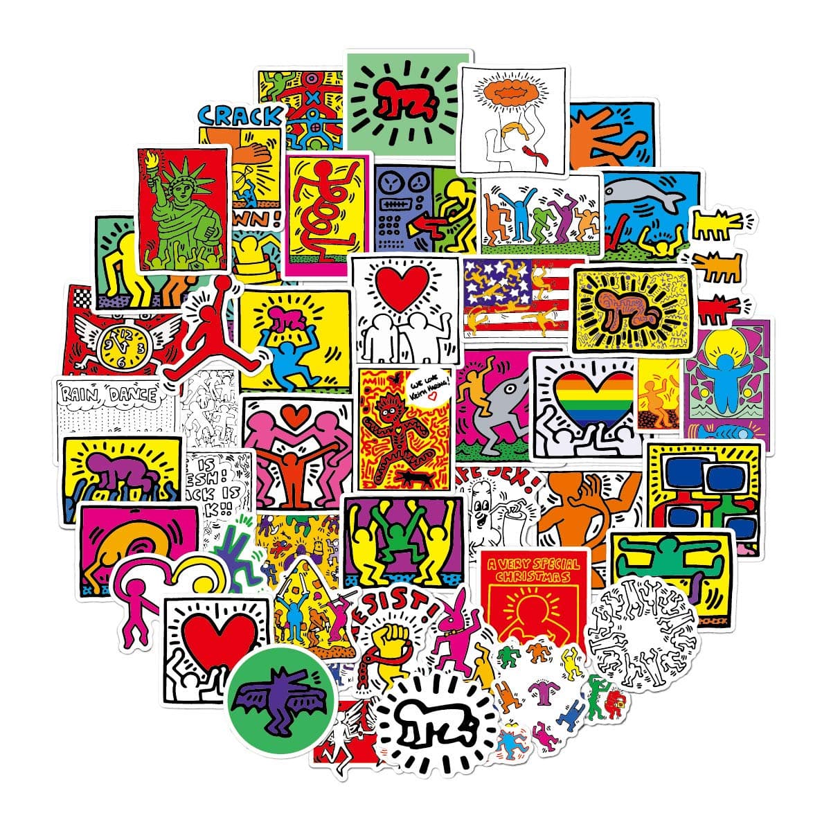 Street Graffiti Visual Art Stickers for Keith Haring 50 Pcs Vinyl Waterproof Stickers for Laptop Water Bottle Skateboard Bike Car Helmet Computer Tablet,Gifts for Teen Kids Adult Boys Girls