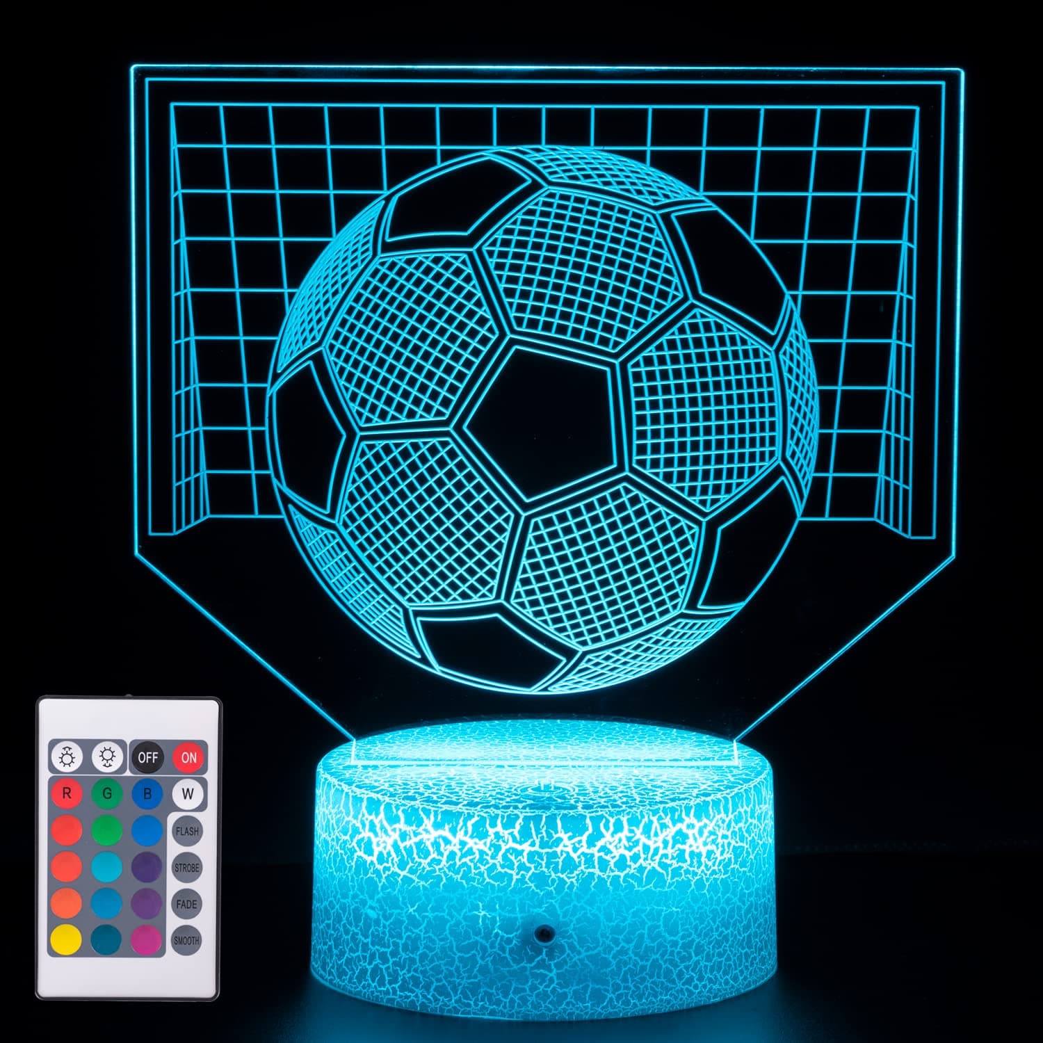Soccer Night Light for Kids 3D Illusion Led Lamp, 7 Colors +16 Colors Changing Gradient with Remote Control Smart Touch Table Lamps World Cup Soccer Toys, Best Birthday Gift for Boy Girl Kids