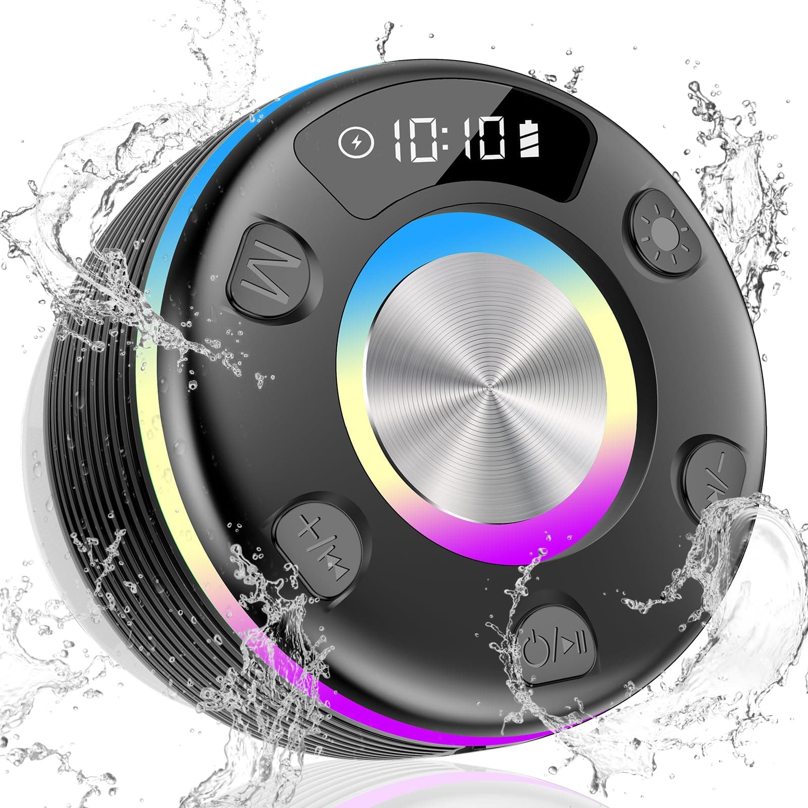 OYIBBluetooth Shower Speaker, Portable Bluetooth Speaker with 360° Surround Sound, RGB Lights, Built-in Mic, IPX7 Waterproof Wireless Speaker with Suction Cup for Party/Outdoor/Bathroom/Travel