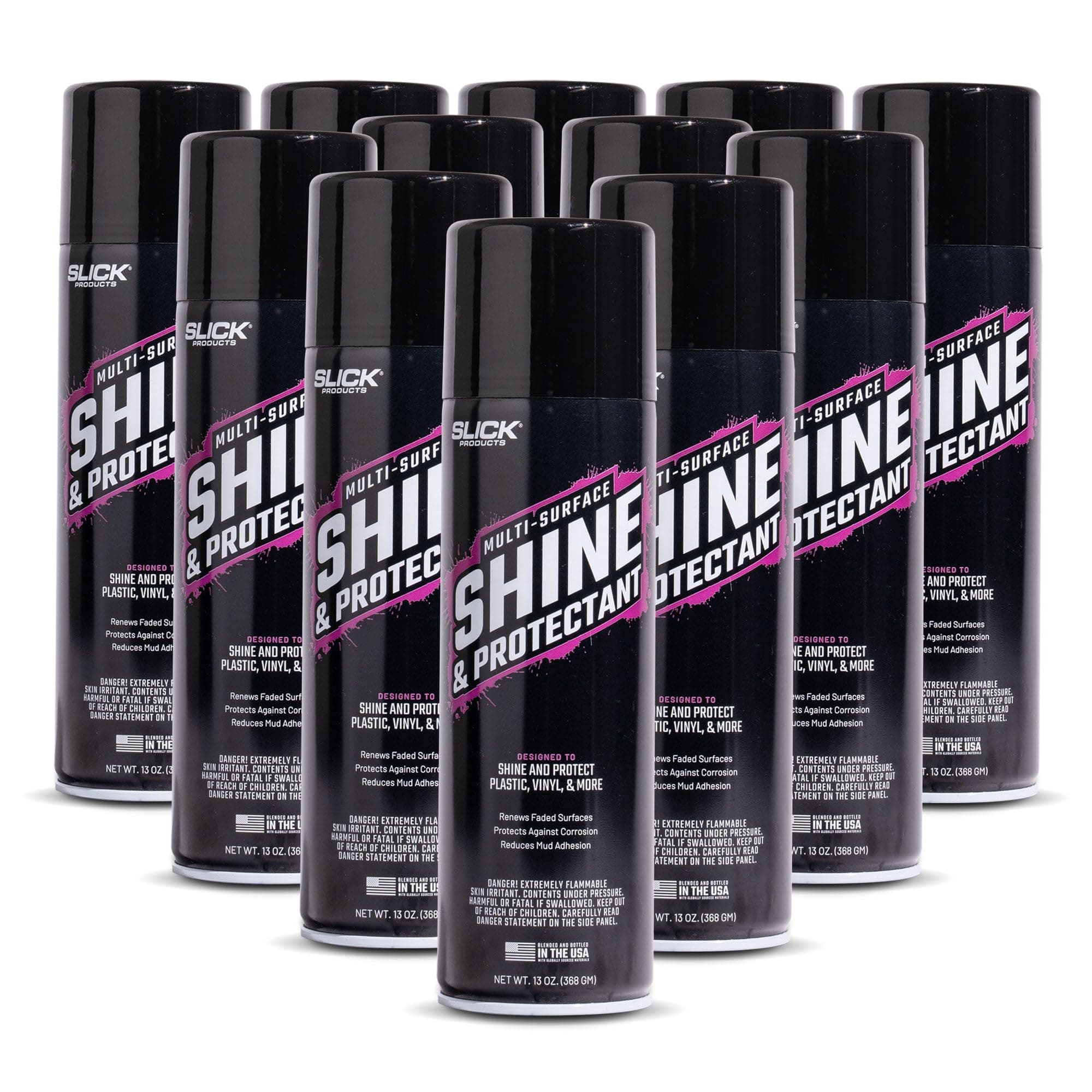Slick ProductsShine & Protectant, Long-Lasting High-Gloss Clear Coat Spray, Renew, Shine, and Protect Plastic, Vinyl, Rubber, Trim, and More (12-Pack)