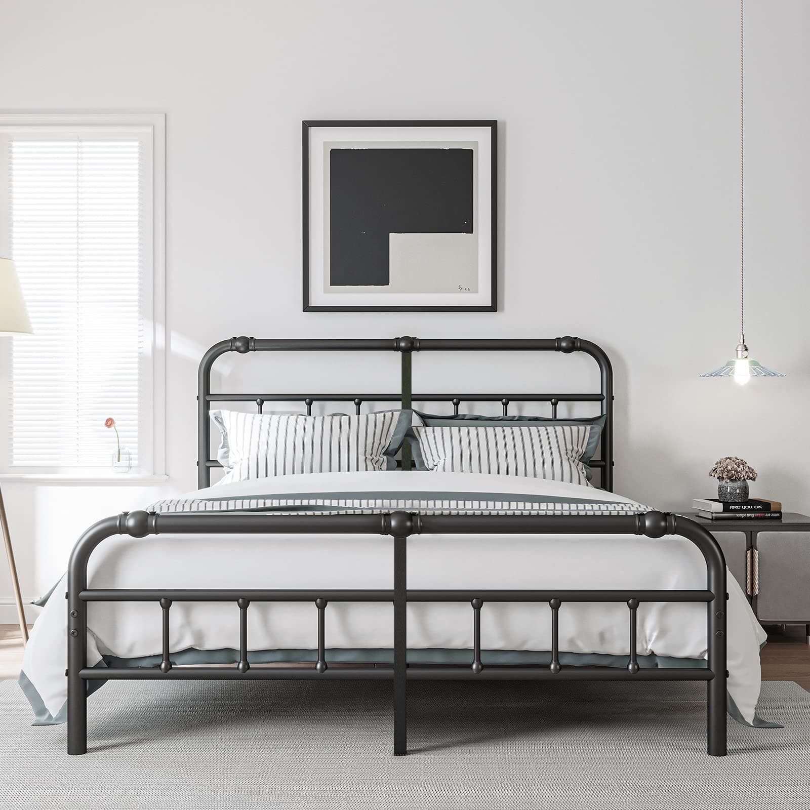 King Size Bed Frame with Headboard and Footboard, 18 Inches High, 3500 Pounds Heavy Duty Metal Slats Support for Mattress, No Box Spring Needed,Noise-Free, Black