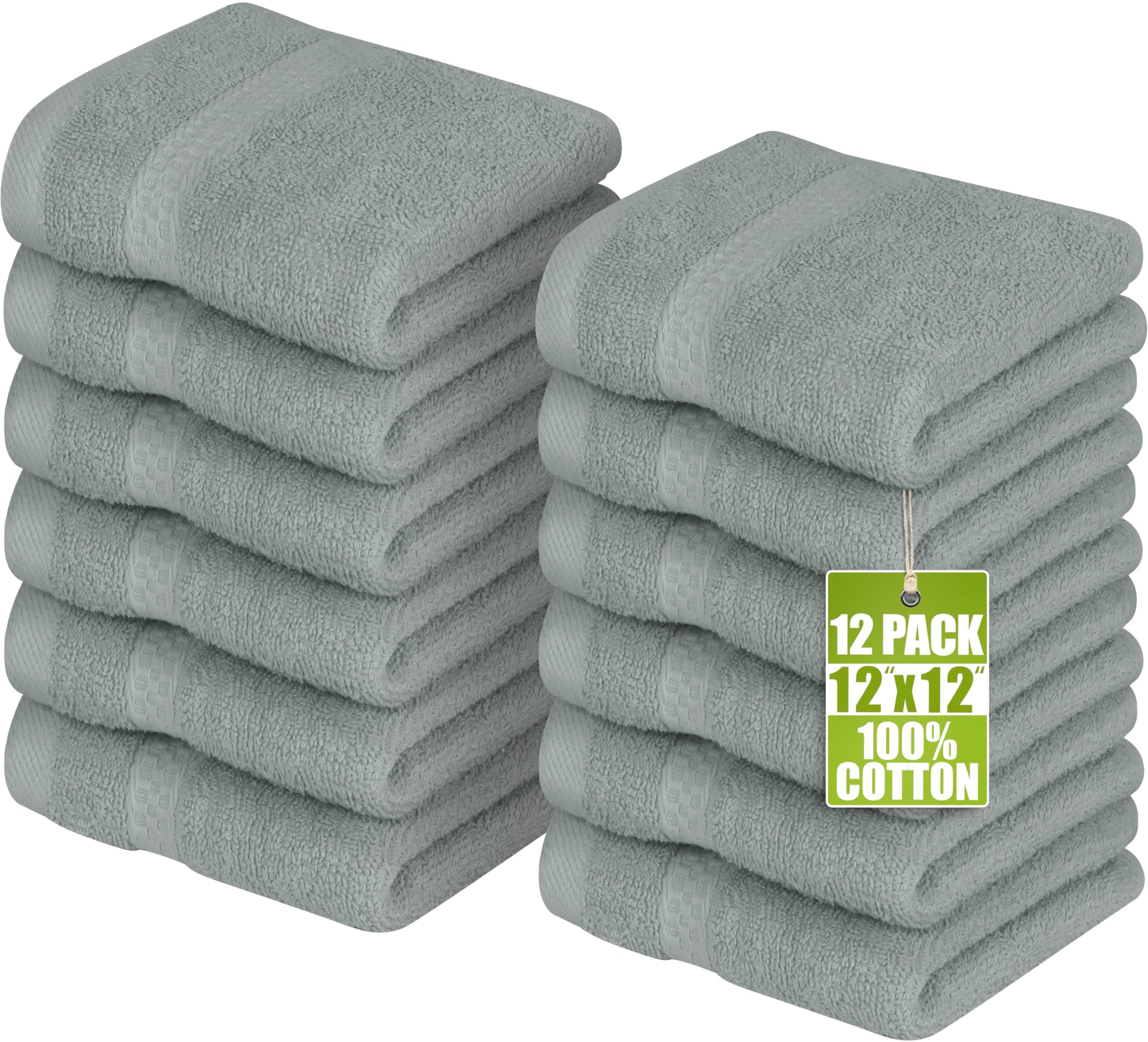 Utopia Towels 12 Pack Premium Wash Cloths Set, 12 by 12 Inches, 100% Cotton Ring Spun, Highly Absorbent and Soft Feel Essential Washcloths for Bathroom, Spa, Gym, and Face, Cool Grey