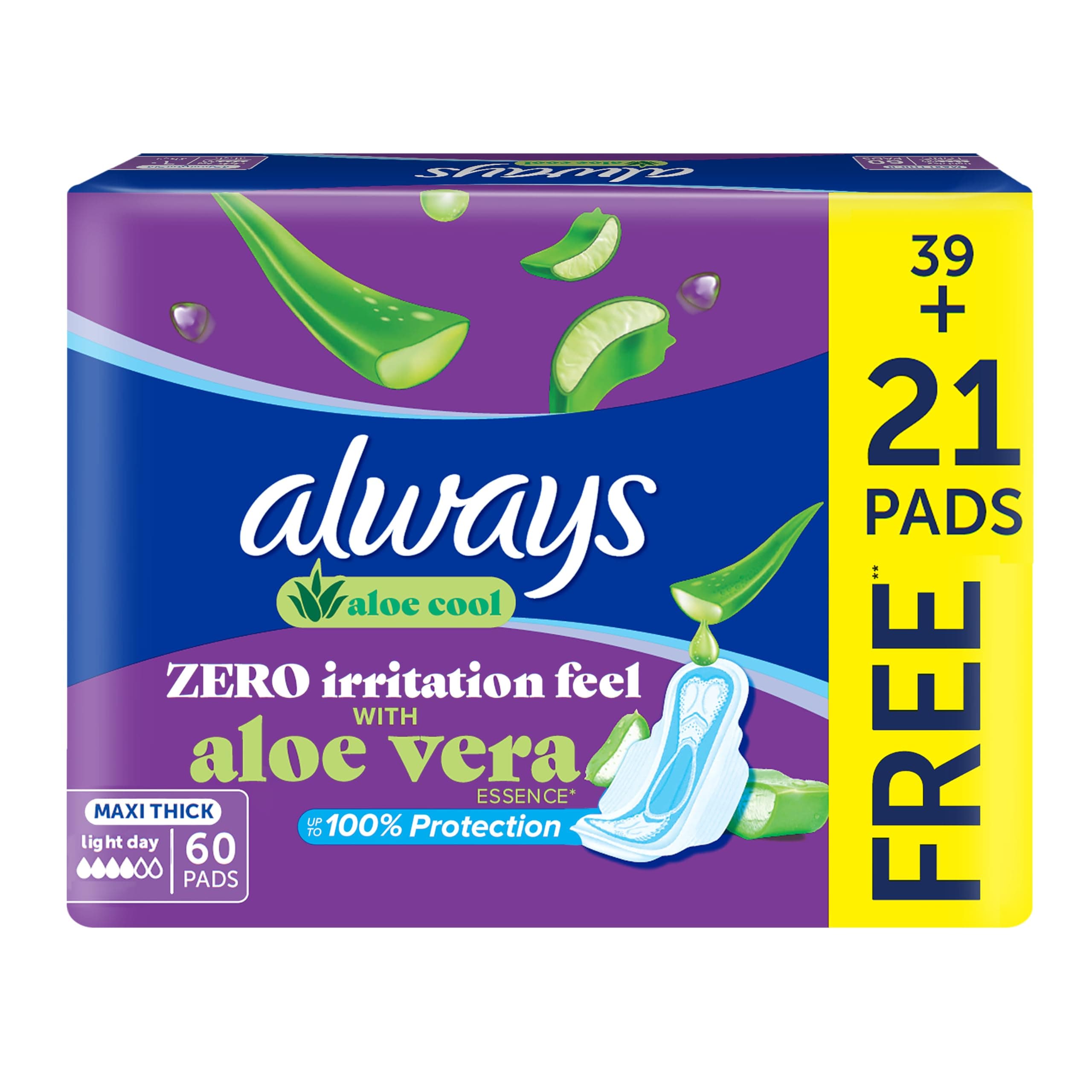 Cool & Dry, No Heat Feel, Maxi Thick, Large Sanitary Pads with Wings, 60 pad count
