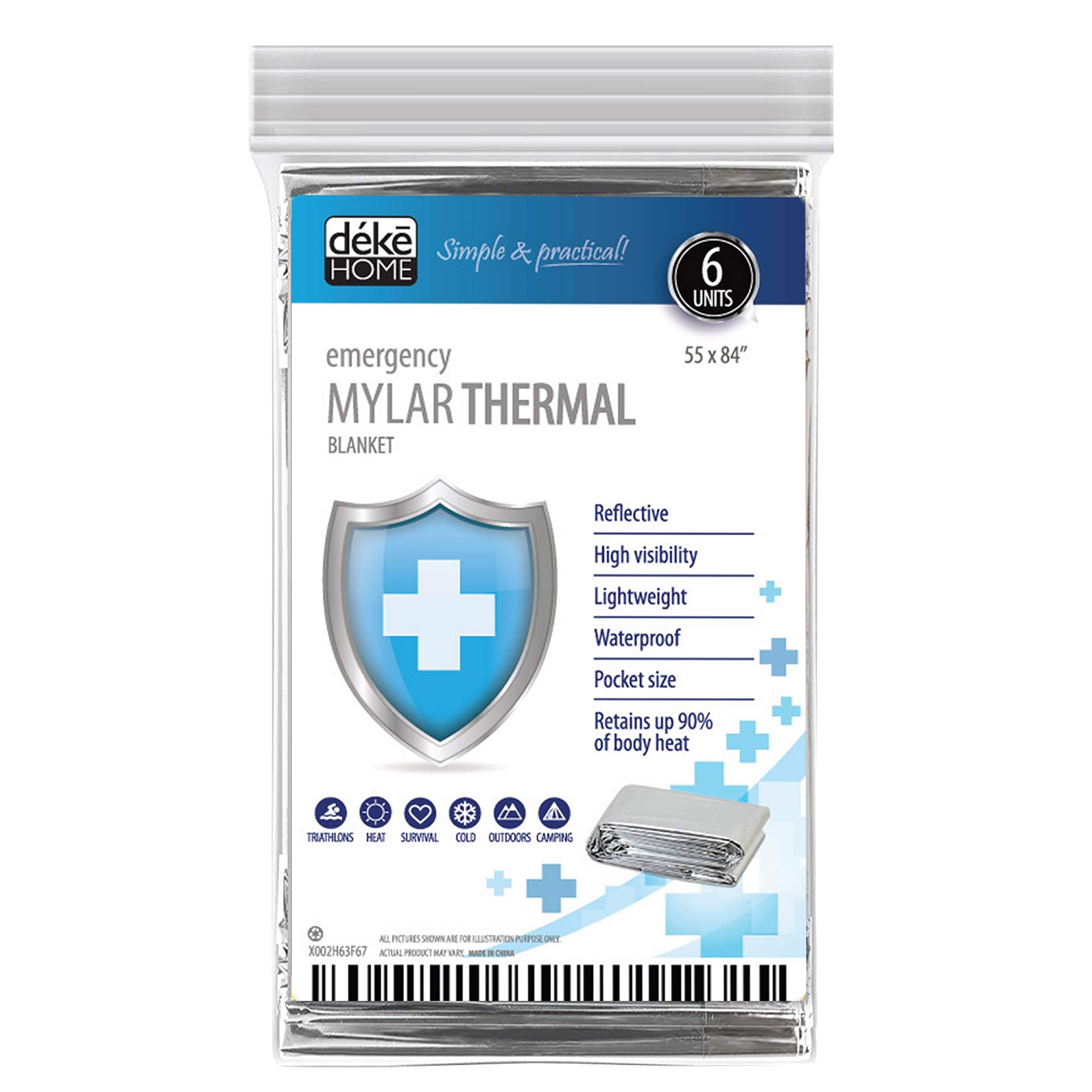 6 Pack Emergency Mylar Thermal Blankets. Space Blanket Survival rescue insulating reflective foil kit Camping Blanket Outdoors Hiking Survival Bug Out Bag car marathons first aid cold/heat (aluminum)