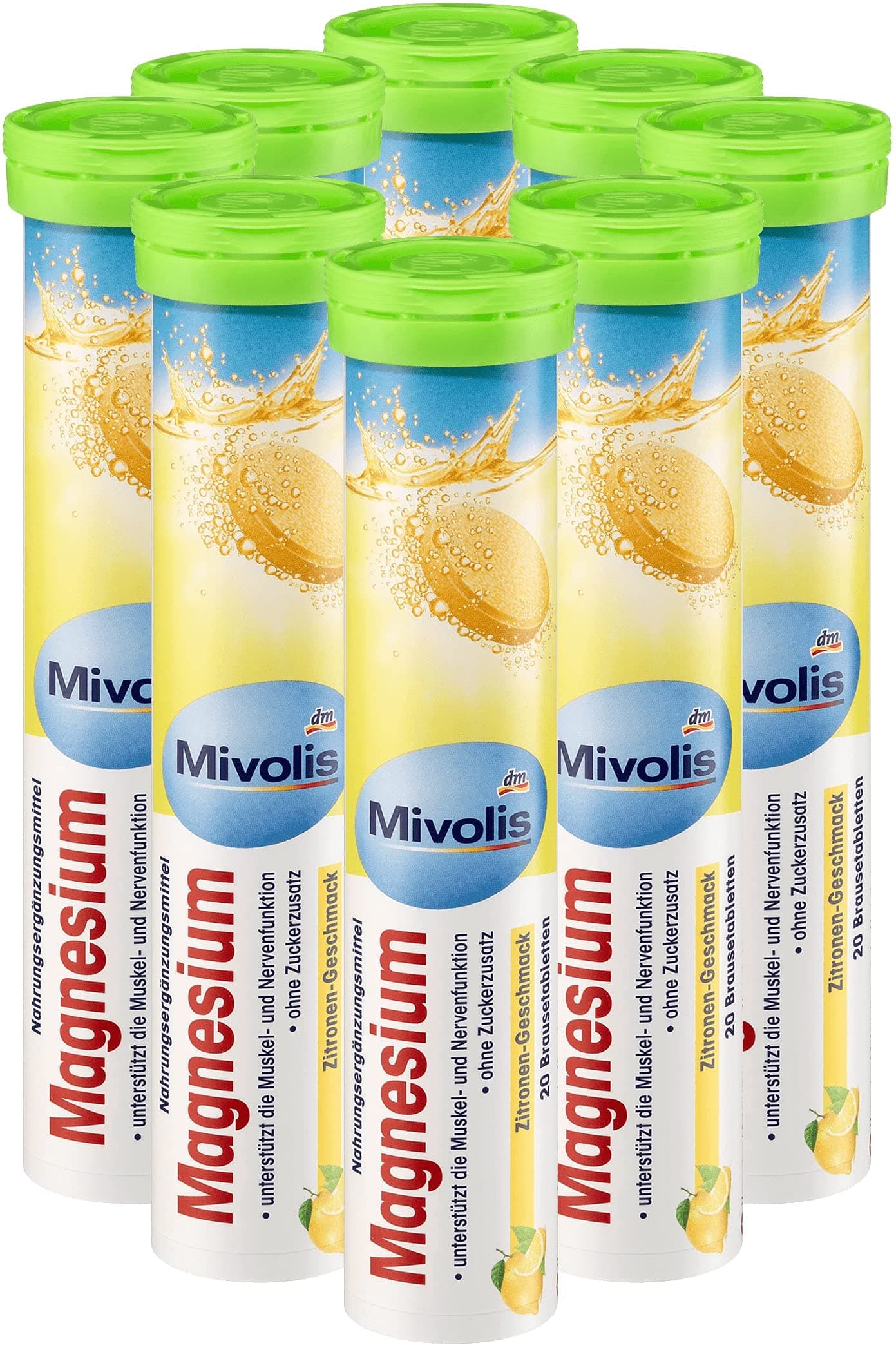 SNANA Mivolis Magnesium effervescent Tablets - Dietary Supplements 8 Tubes x 20 pcs | Germany