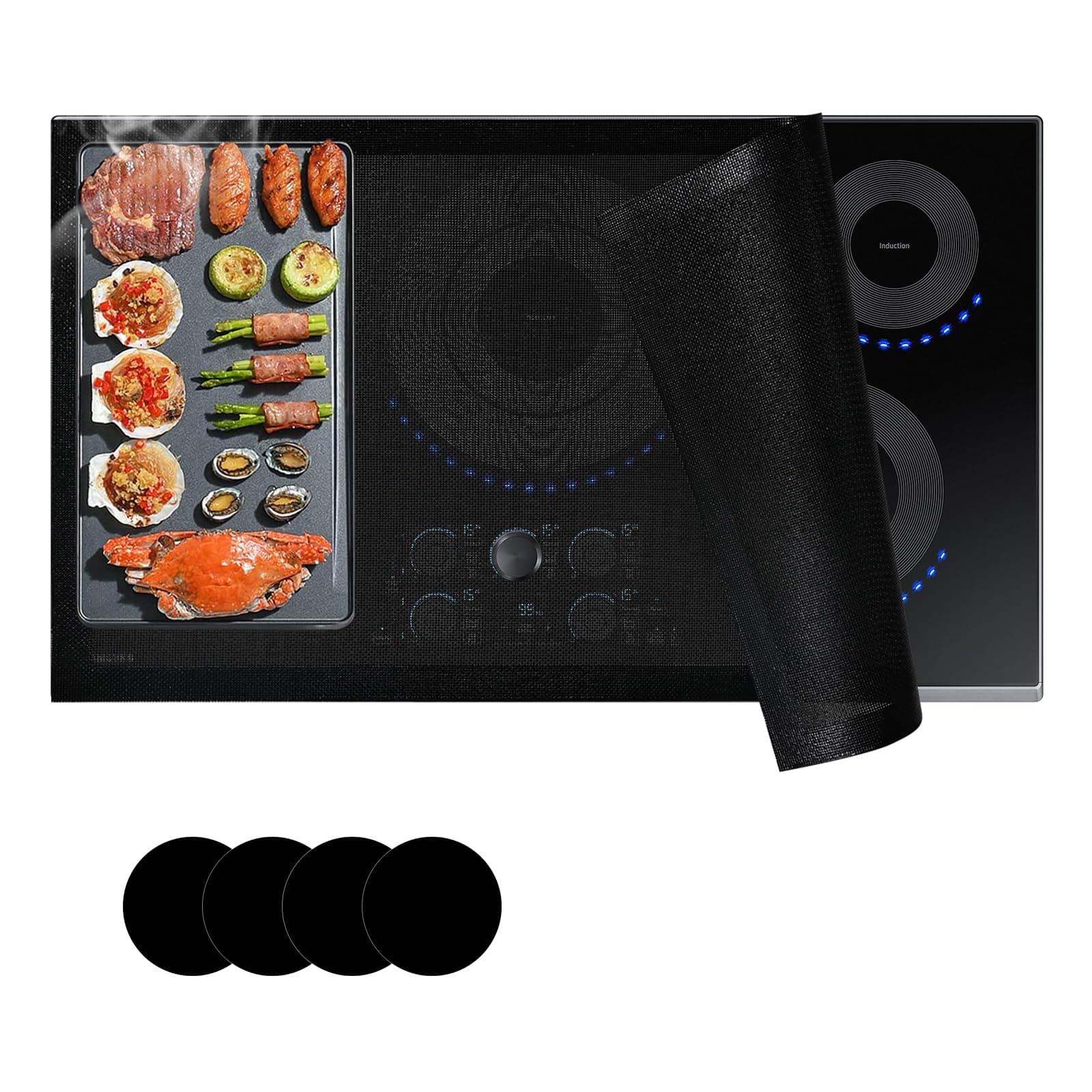 KitchenRaku Large Mesh Induction Hob Protector 78x52cm, (Magnetic) Silicone Induction Hob Covers, Silicone Induction Hob Protector Mat