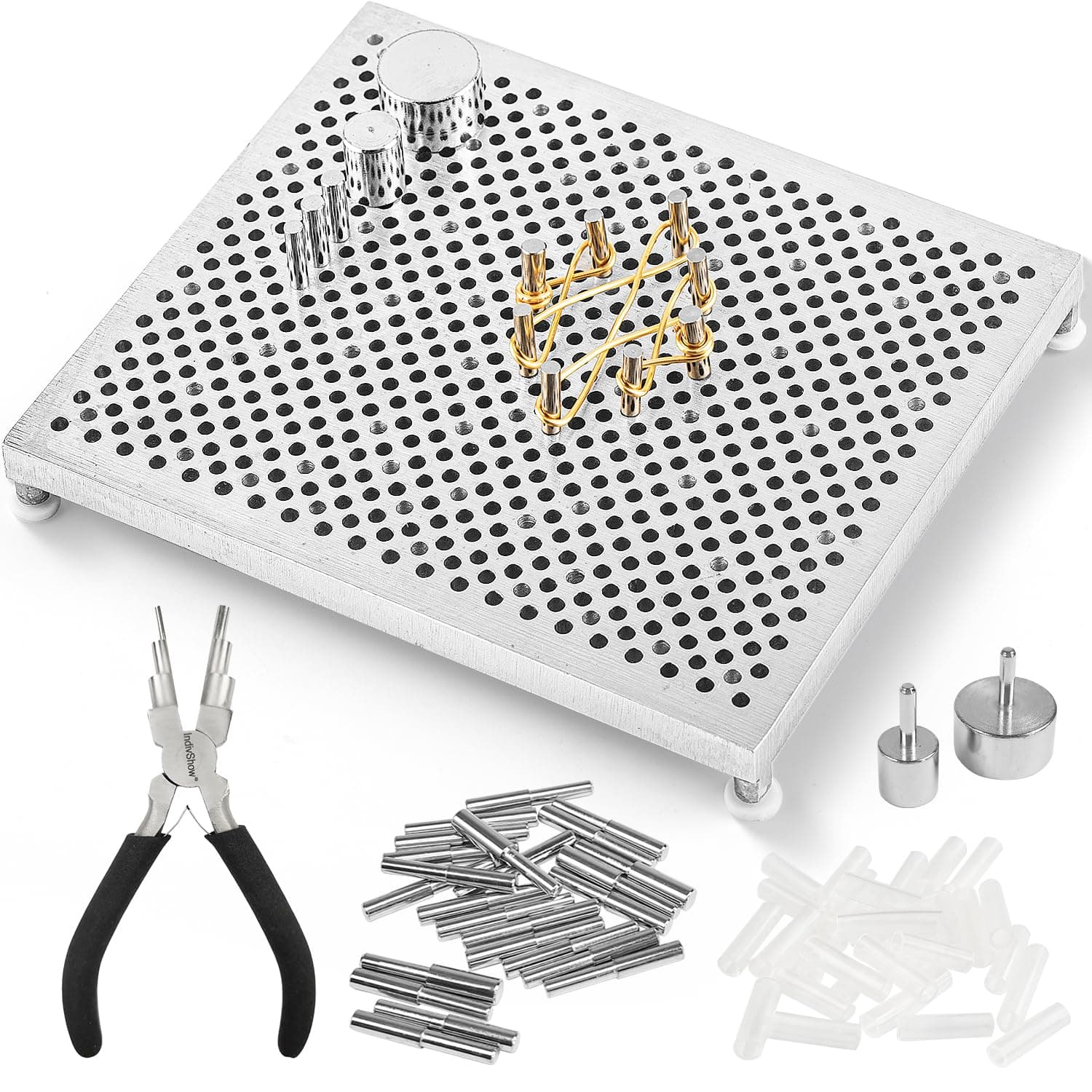 INDIVSHOW Wire Jig Kit with 6 in 1 Wire Bending Plier and Metal Pegs,Tools for Bracelet Earing Jewelry Design Making