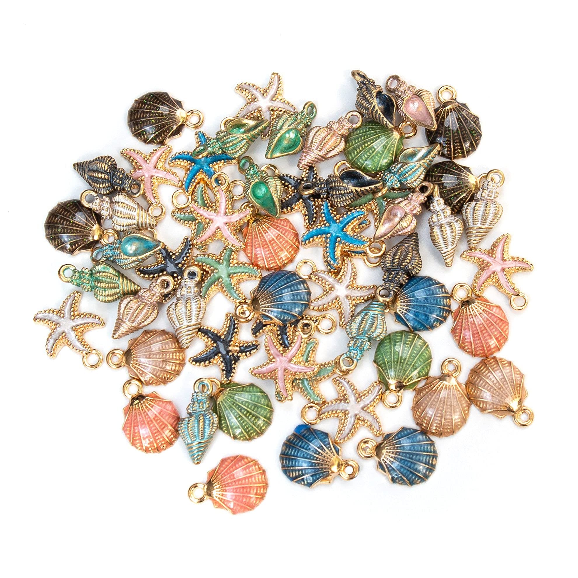 AUEAR, 60 Pack Ocean Starfish Conch Seashell Enamel Charms Pendants for DIY Jewelry Making (Ocean Style 1)