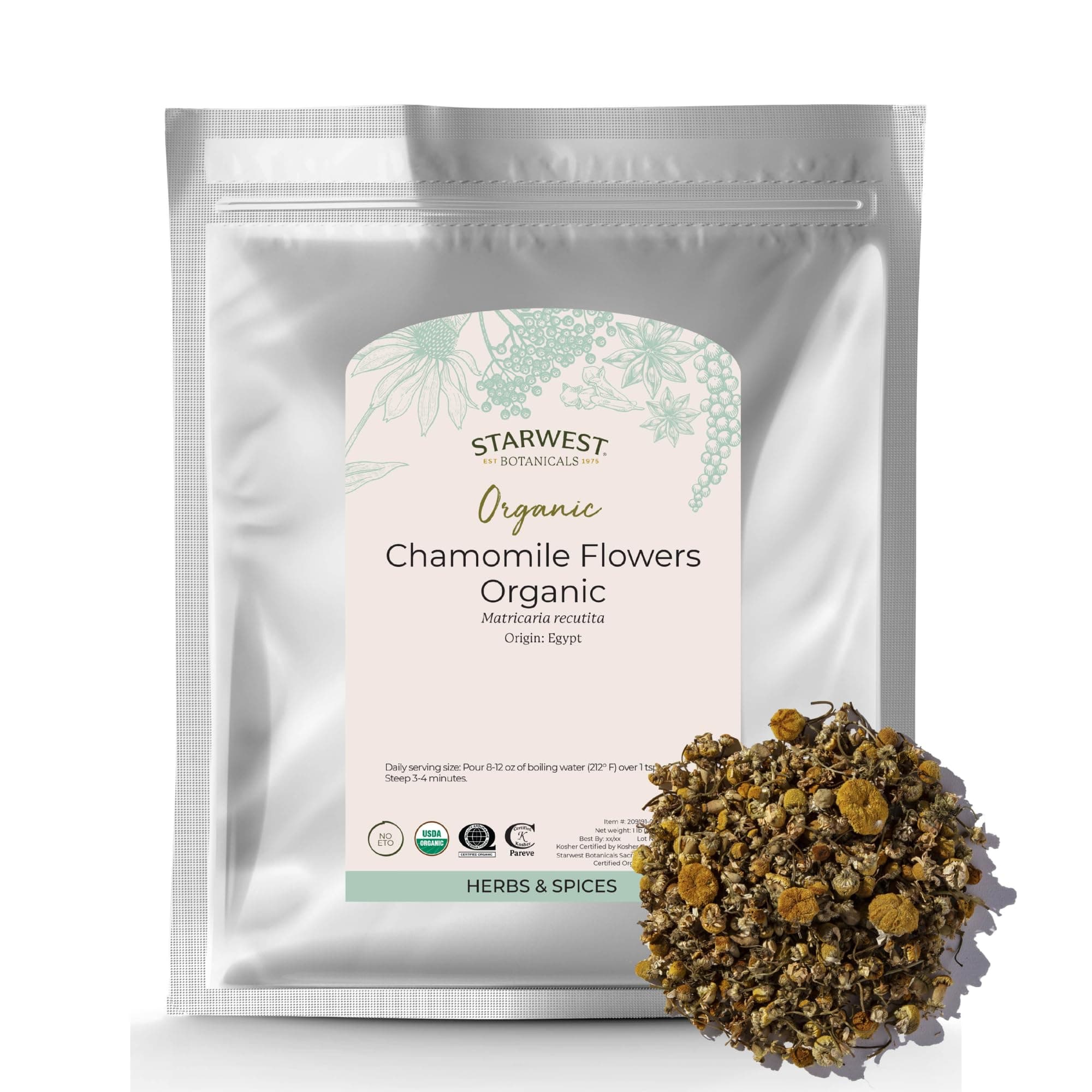 Starwest Botanicals Organic Chamomile Flower Whole (Egypt), 1 Pound