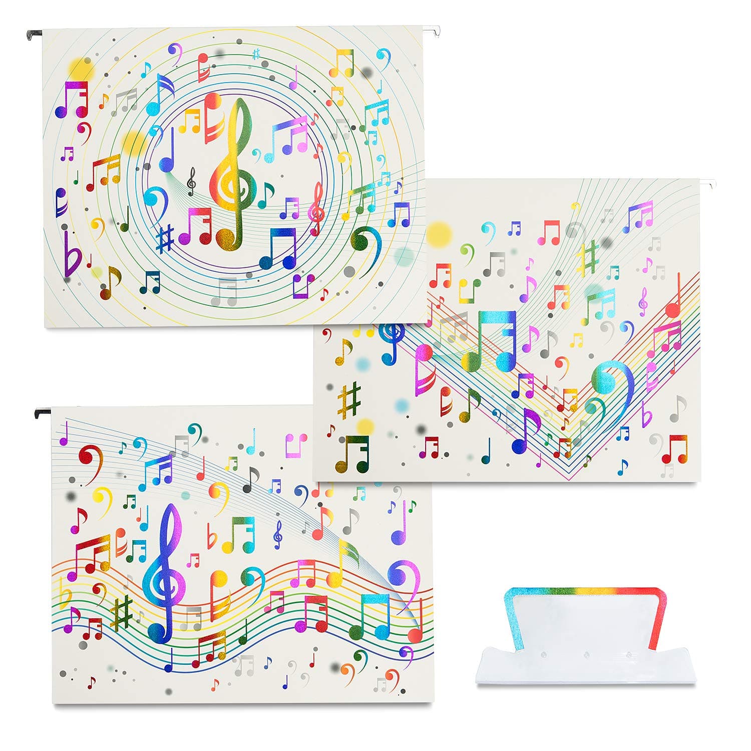 Y YOMA Musical Note Hanging File Folders, Letter Size, 1/5-Cut Tabs, 12 Per Box, with 3 Iridescent Designs/4 Each