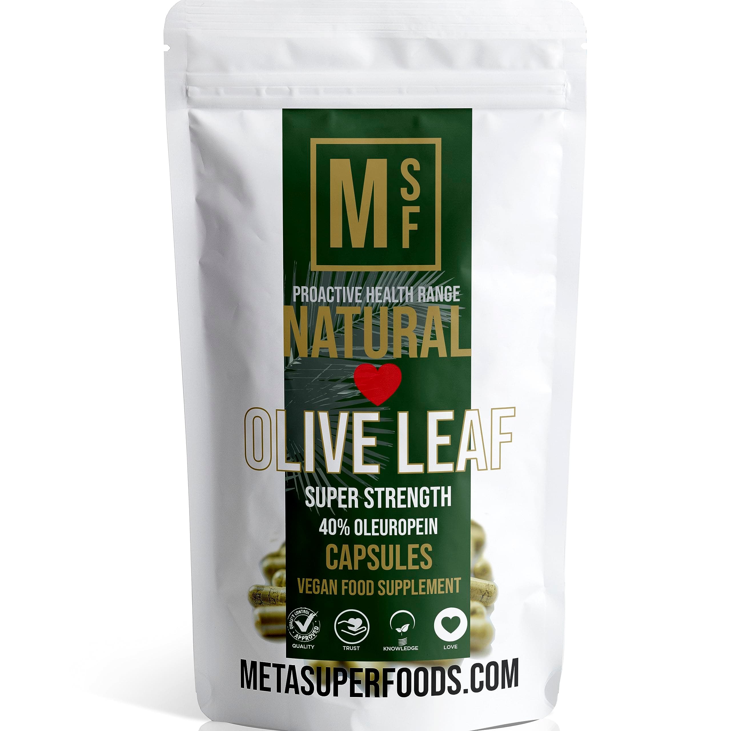 Olive Leaf | 60 Capsules | Super Strength | OLEUROPEIN 40% | (1000mg per Capsule Equivalent to 10,000mg) | Vegan | NO FILLERS NO Binders | Non GMO | 100% Olive Leaf (60)