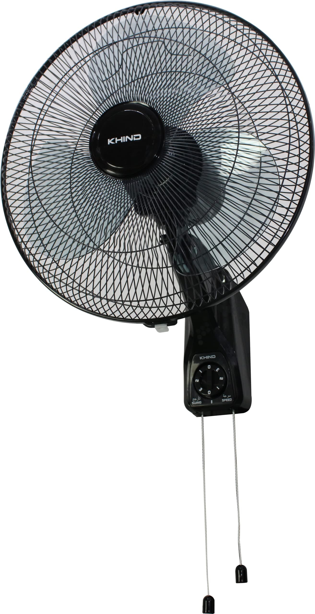 KHIND Modern 16-inch Wall Fan 200W with Manual Control, 3-Speed Setting, Oscillation, Pull Cord, Thermal Fuse, Overheat Protection - Ideal for Living Room & Office - Black, WF16K2, 2-Year Warranty