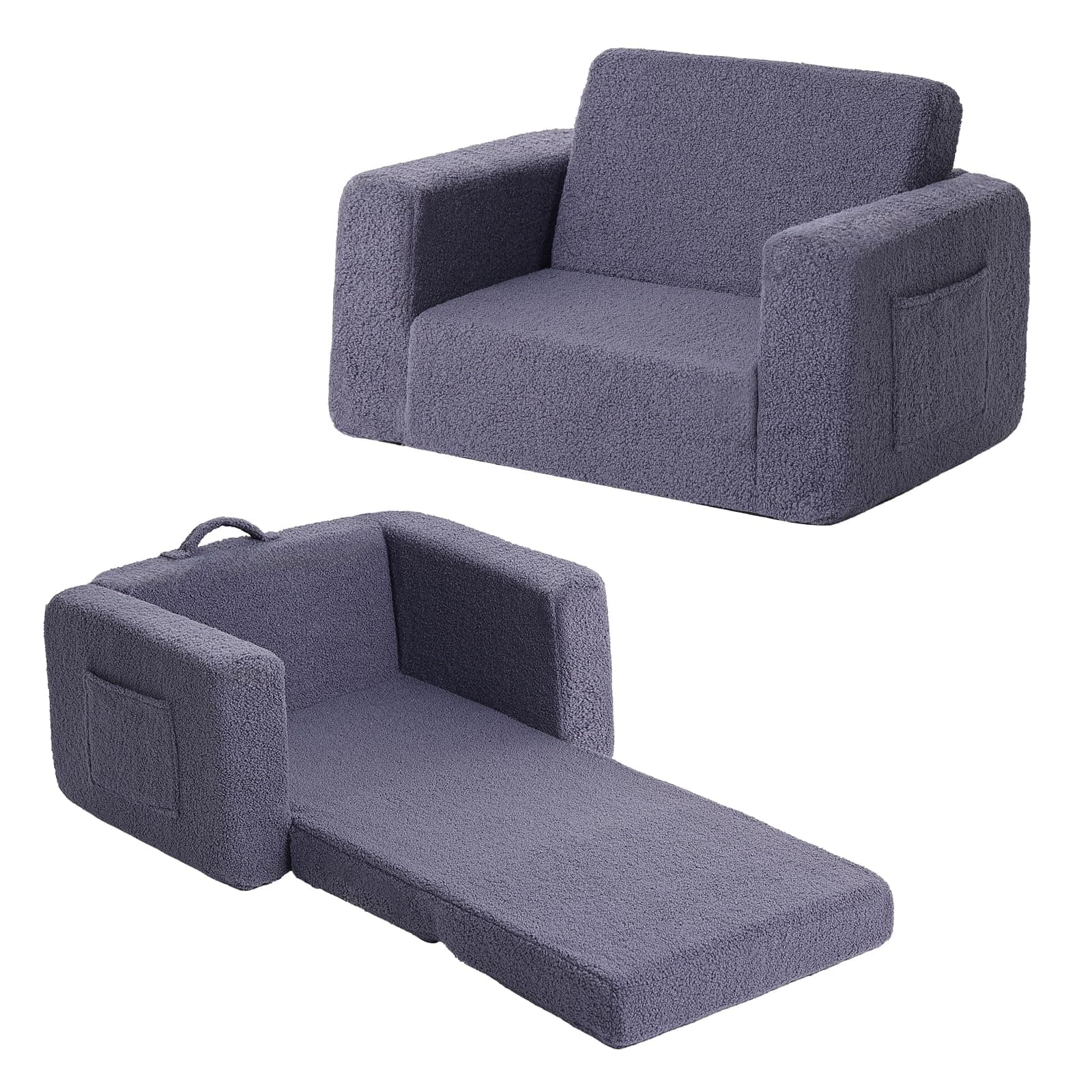 Tiita Kids Sofa, 2-In-1 Sofa Chair, Convertible Children Couch To Lounger, Flip Out Toddler Armrest Chair Bed, Folding Play For Girl Or Boy(Navy Blue)