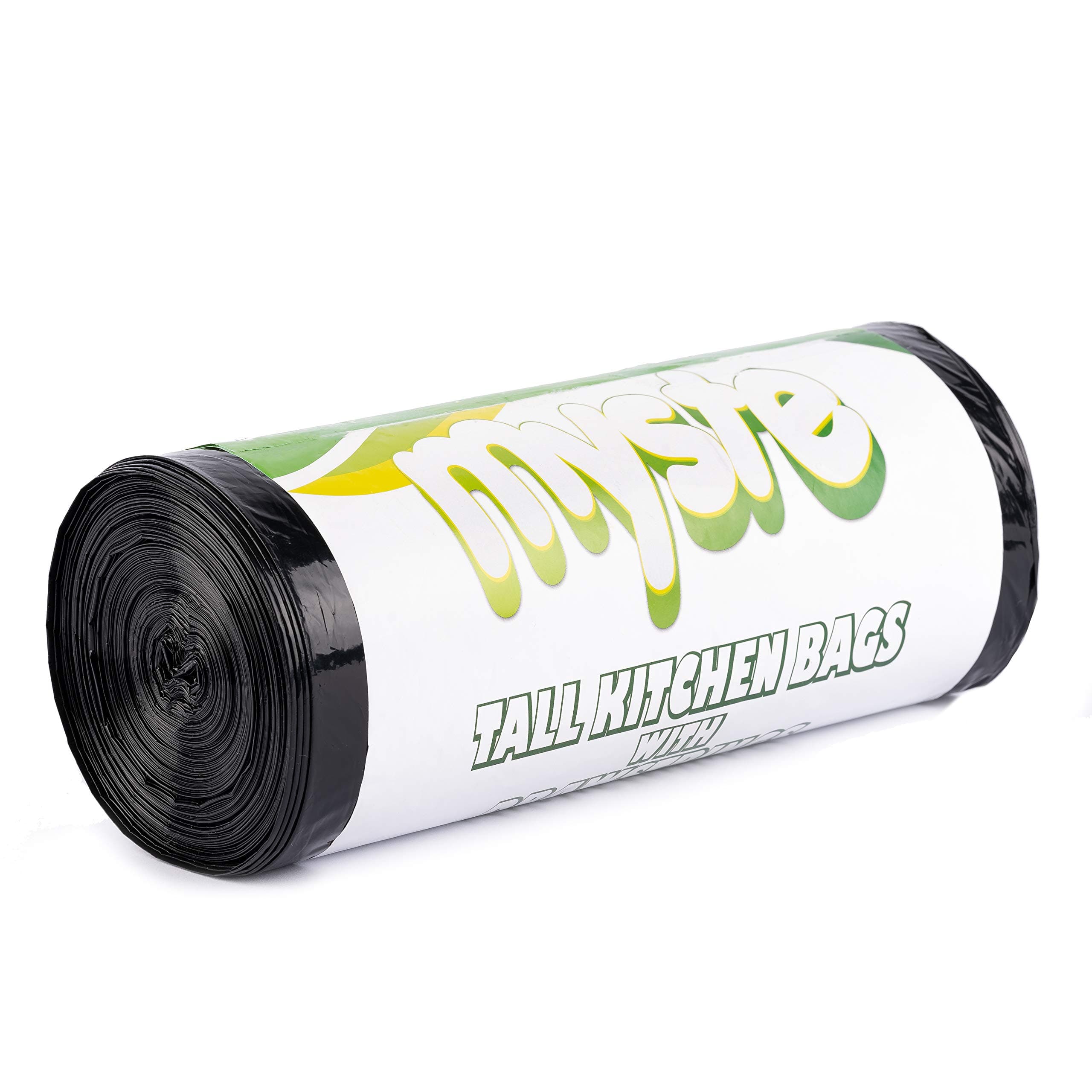 Myste tall kitchen trash bags 13 gallon black drawstring, durable bin liners 1.2 mil, unscented garbage bags, leak & puncture proof, 50 count