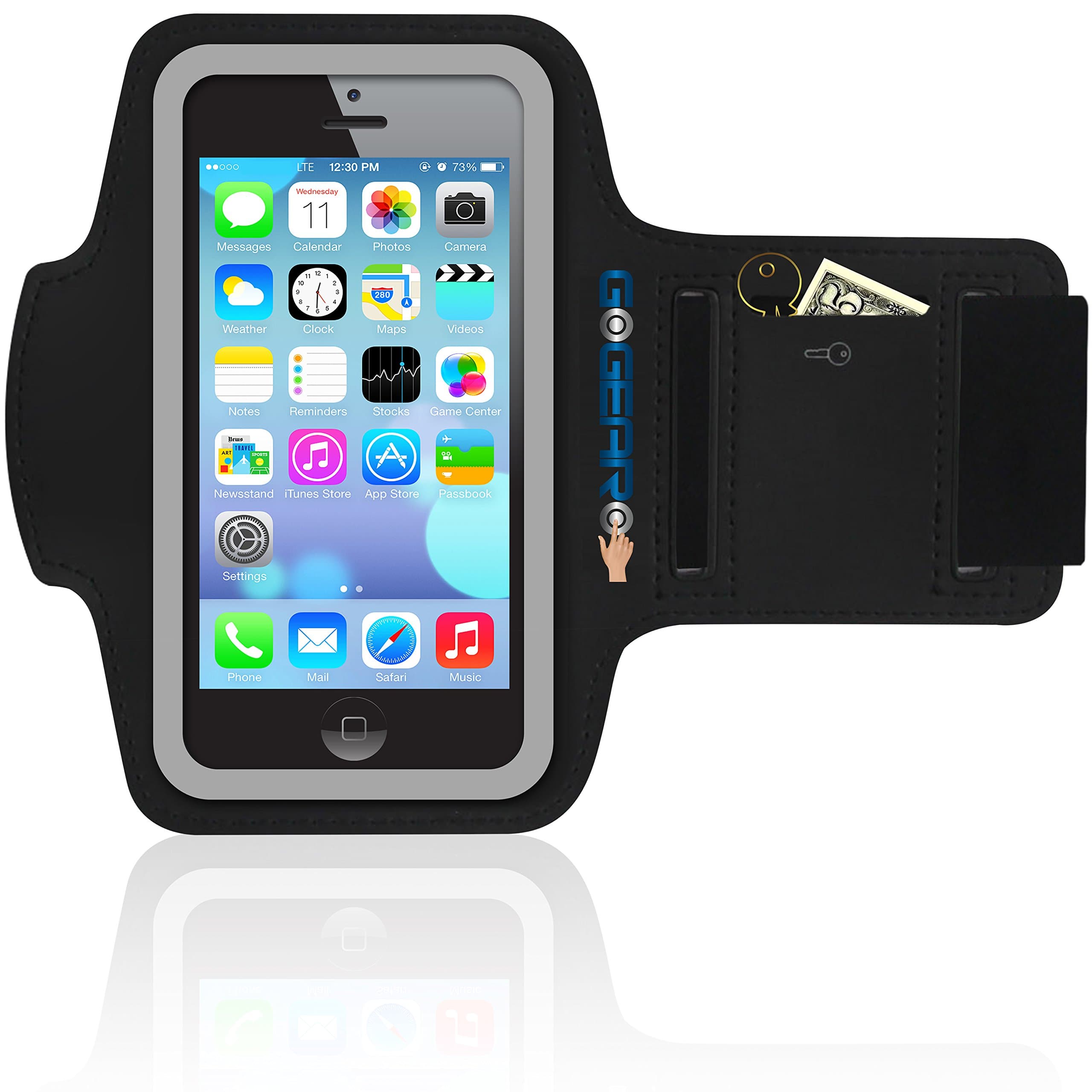 Armband for iPhone 5, 5S, 5C & iPod Touch 5 ~ Black Case + Key Holder & Pocket ~ INCLUDED ARE THREE (3)FREE BONUSES! ~ for Apple Phone, for Men & Women, for Small Skinny Arms to Extra Large Arms, for Running & Cycling ~ iPhone 5 Armband Running ~ Neoprene ~ Goalsetters Armband by GEARO ~ Best