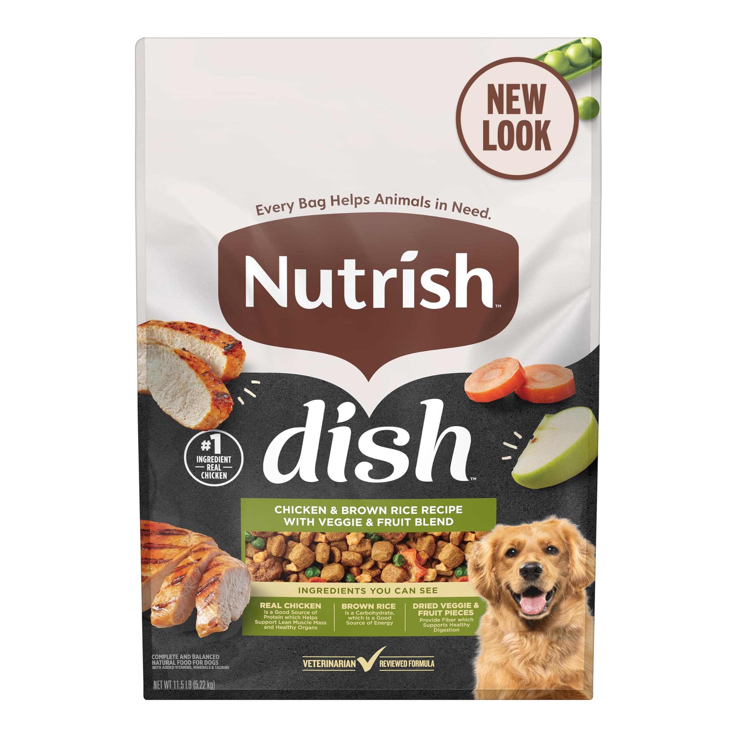 Nutrish Dish Chicken & Brown Rice Recipe with Veggie & Fruit Blend Dry Dog Food, 11.5 lb. Bag, Packaging May Vary (Rachael Ray)