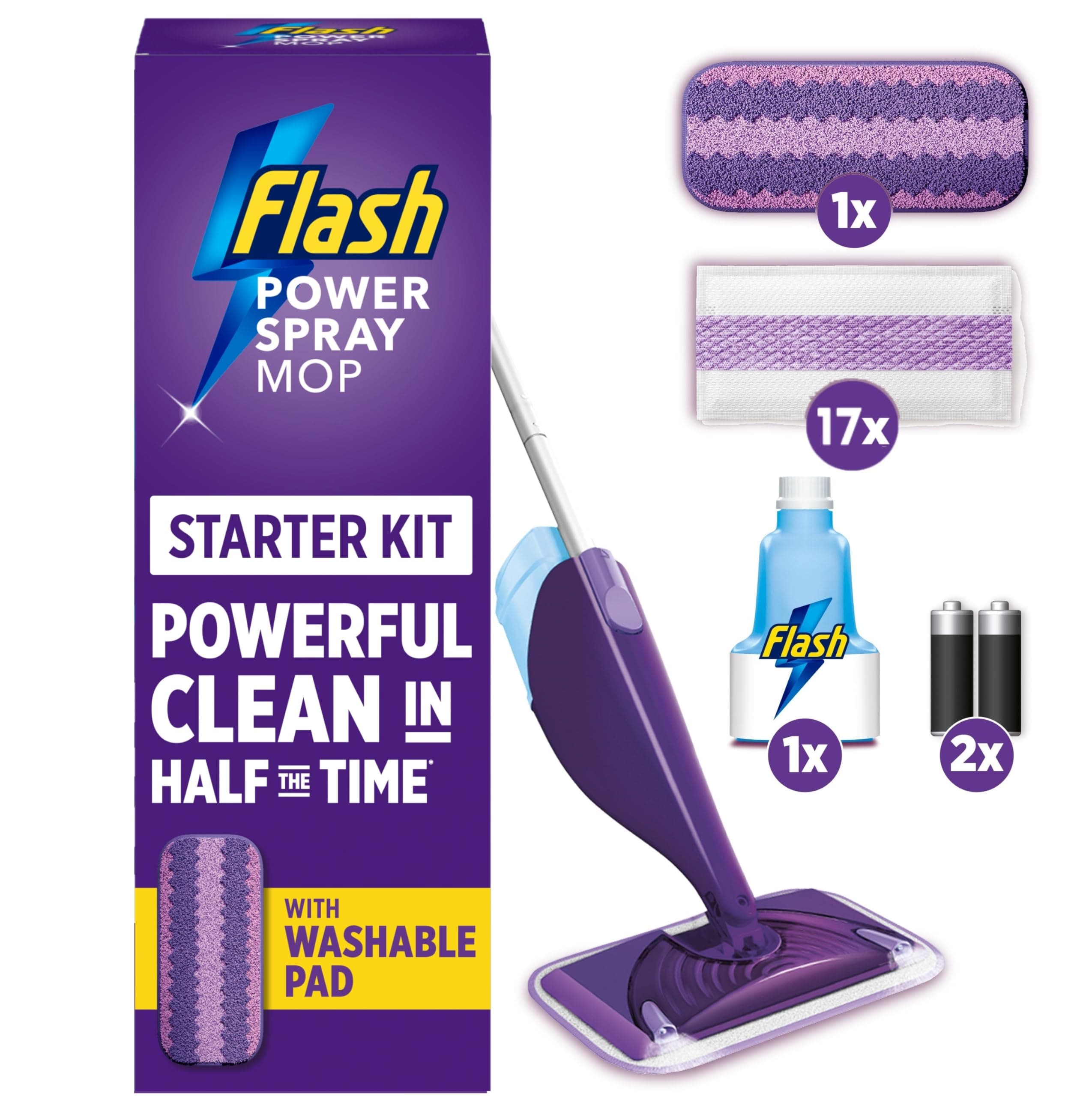 Flash Power Spray Mop Floor Cleaner Starter Kit (1 Washable Pad + 17 Disposab...