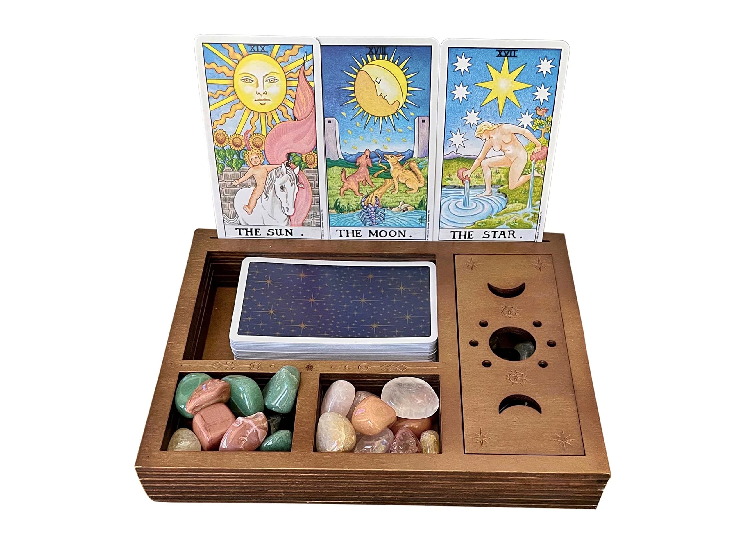 Tarot Card Holder Stand Display, Cute Witchy Desk Decor, Decorative Box for Altar Decor Witchy Boho Room Decor Aesthetic for Bedroom Tarot Card Accessories Crystal Holder Case Witchy Gifts for Women
