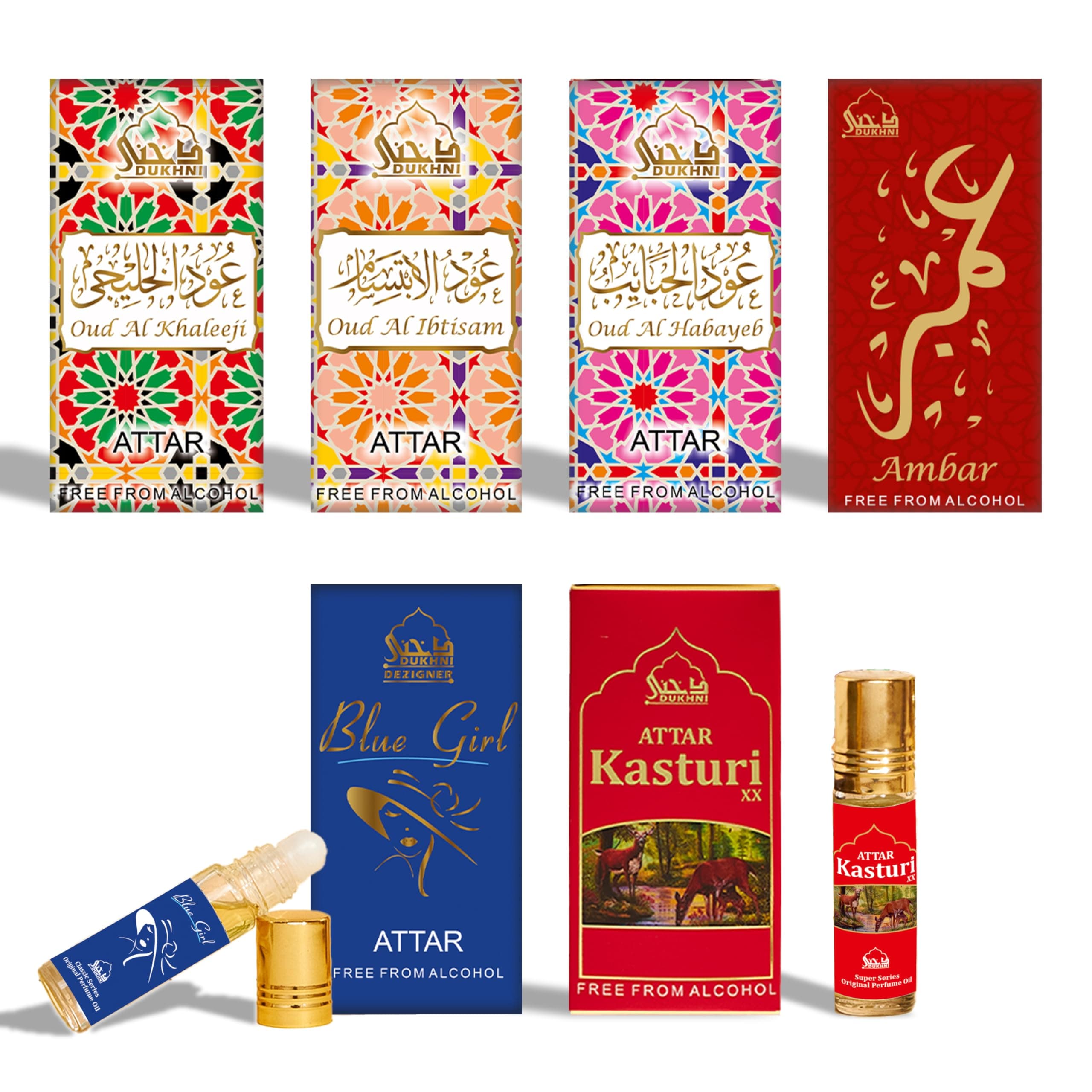 Dukhni Premiere Attar Oil Set | 6 Assorted Scents | Rollerball Perfume Oils for Men & Women | Unisex Perfume Sampler Set | Travel Size Clean Arabian Oud Fragrances | Gift Set, Non-Alcoholic & Vegan