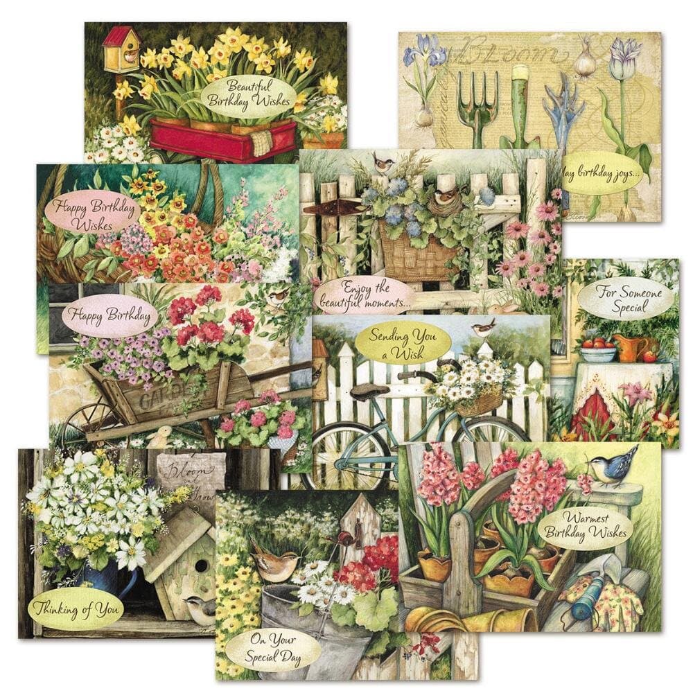 by Susan Winget Happy Birthday Greeting Card Set - Value Pack of 20 Cards With White Envelopes, 10 Designs, Large 5" x 7" Assortment