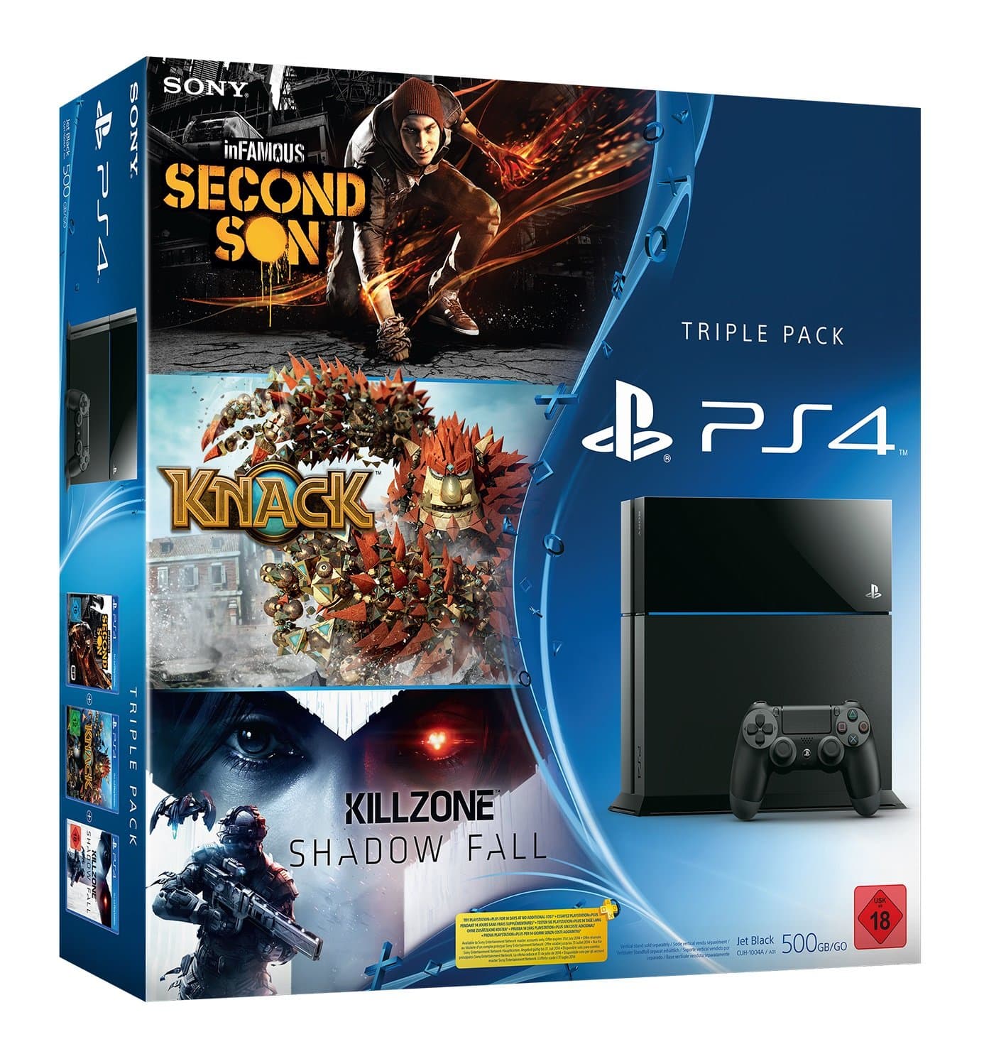 PS4 - Konsole Jet Black 500GB Triple Pack (Infamous: Second Son, Killzone: Shadow Fall, Knack)