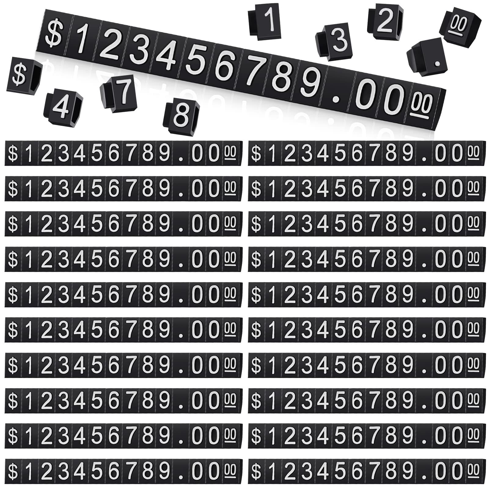 50 Sets Price Cube Kit - Number Letter Adjustable Tag Stand Label for Retail Shop Jewelry Display (Black, White)