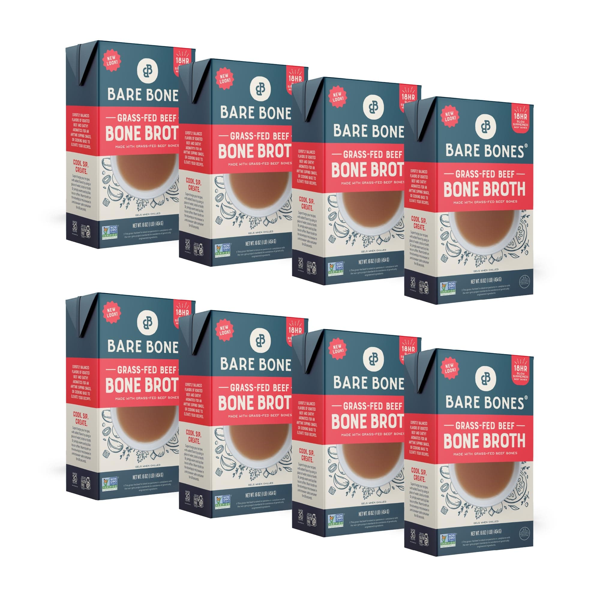 - Bare Bones Grass-Fed Beef Bone Broth | Pour w/Pasture Raised Protein & Collagen for Cooking & Sipping | No Artificial Flavors Non-GMO Gluten & Dairy-Free Keto & Paleo Friendly | 16oz Carton | 8 Pack