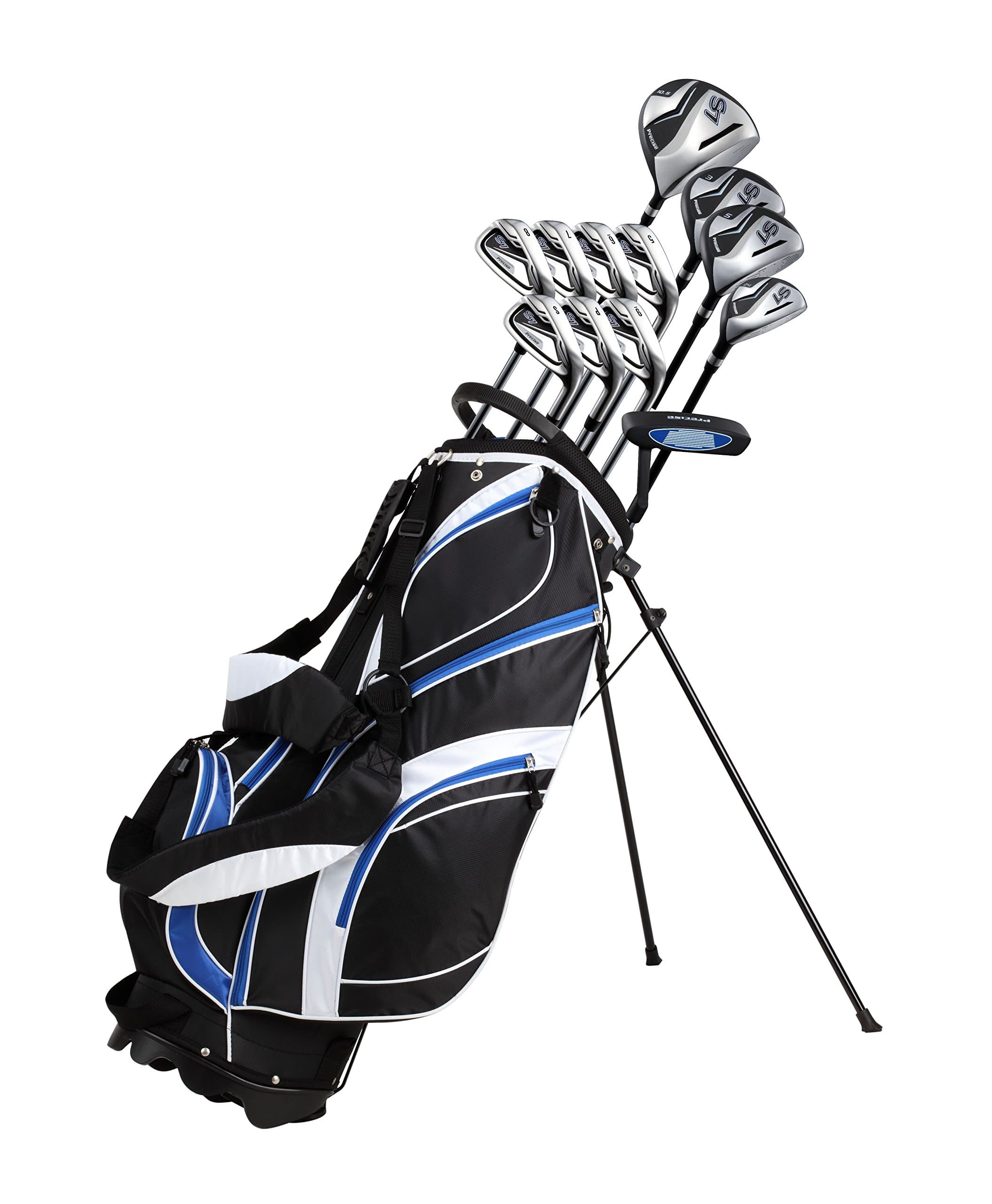 18 Piece Men's Complete Golf Club Package Set With Titanium Driver, #3 & #5 Fairway Woods, #4 Hybrid, 5-SW Irons, Putter, Stand Bag, 4 H/C's - Choose Color & Size