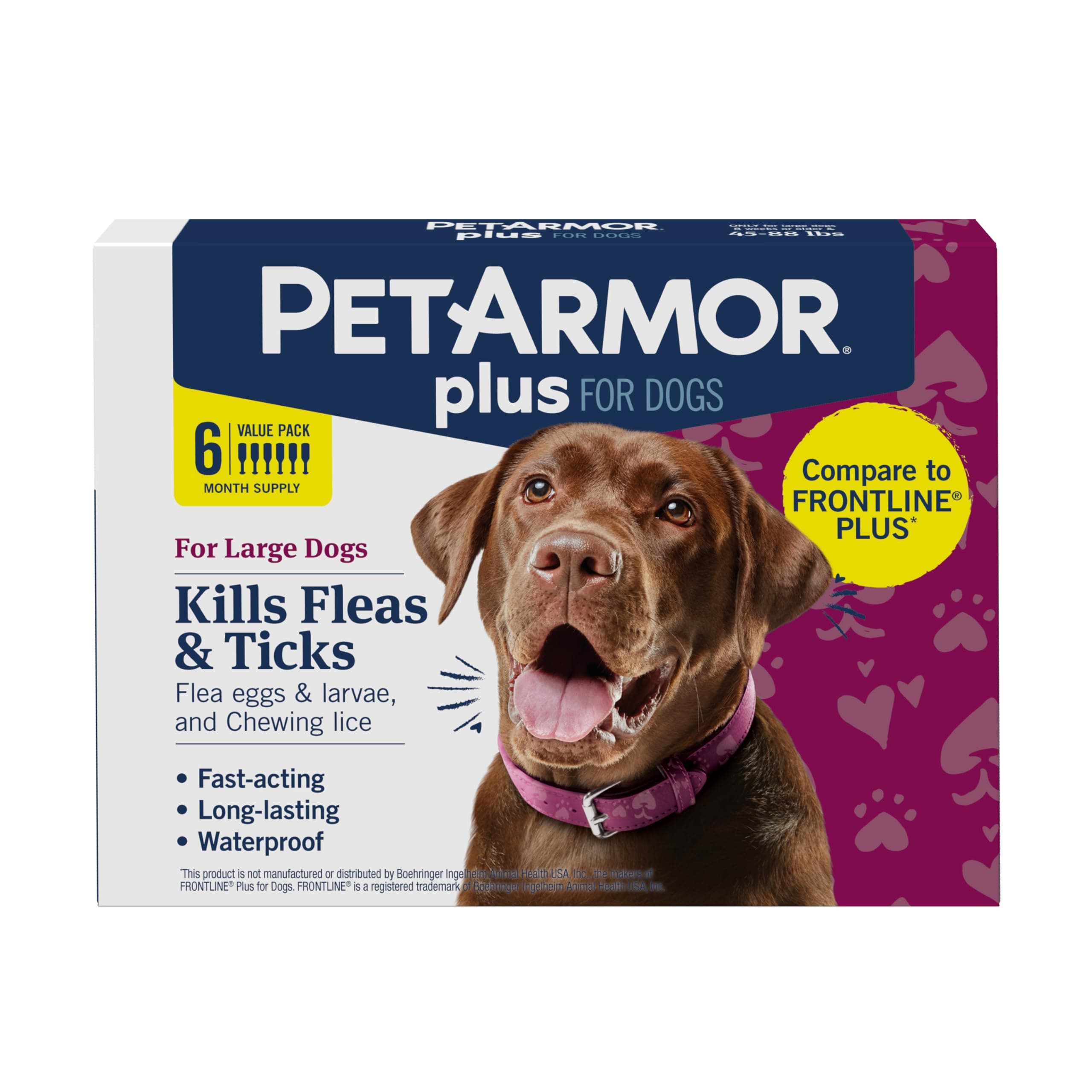 Plus Flea and Tick Prevention for Dogs, Large Dog Flea and Tick Treatment, 6 Doses, Waterproof Topical, Fast Acting (45-88 lbs)
