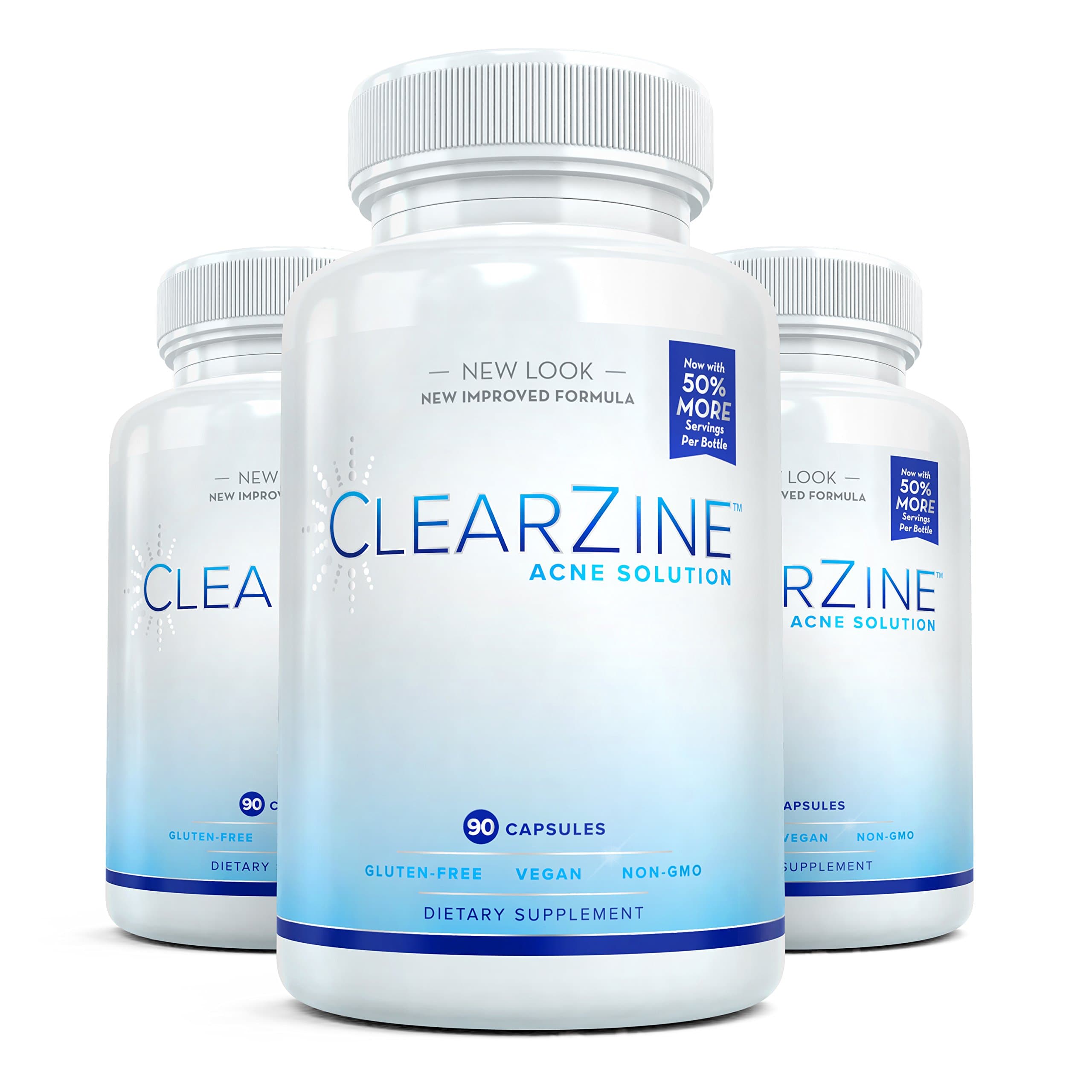 ClearZine Acne Solution - The Best Natural Acne Pills for Rapid Acne Treatment and Radiant Skin | Reduce Skin Redness and Prevent Breakouts for Clear Skin, 90 Capsules (3 Bottles)