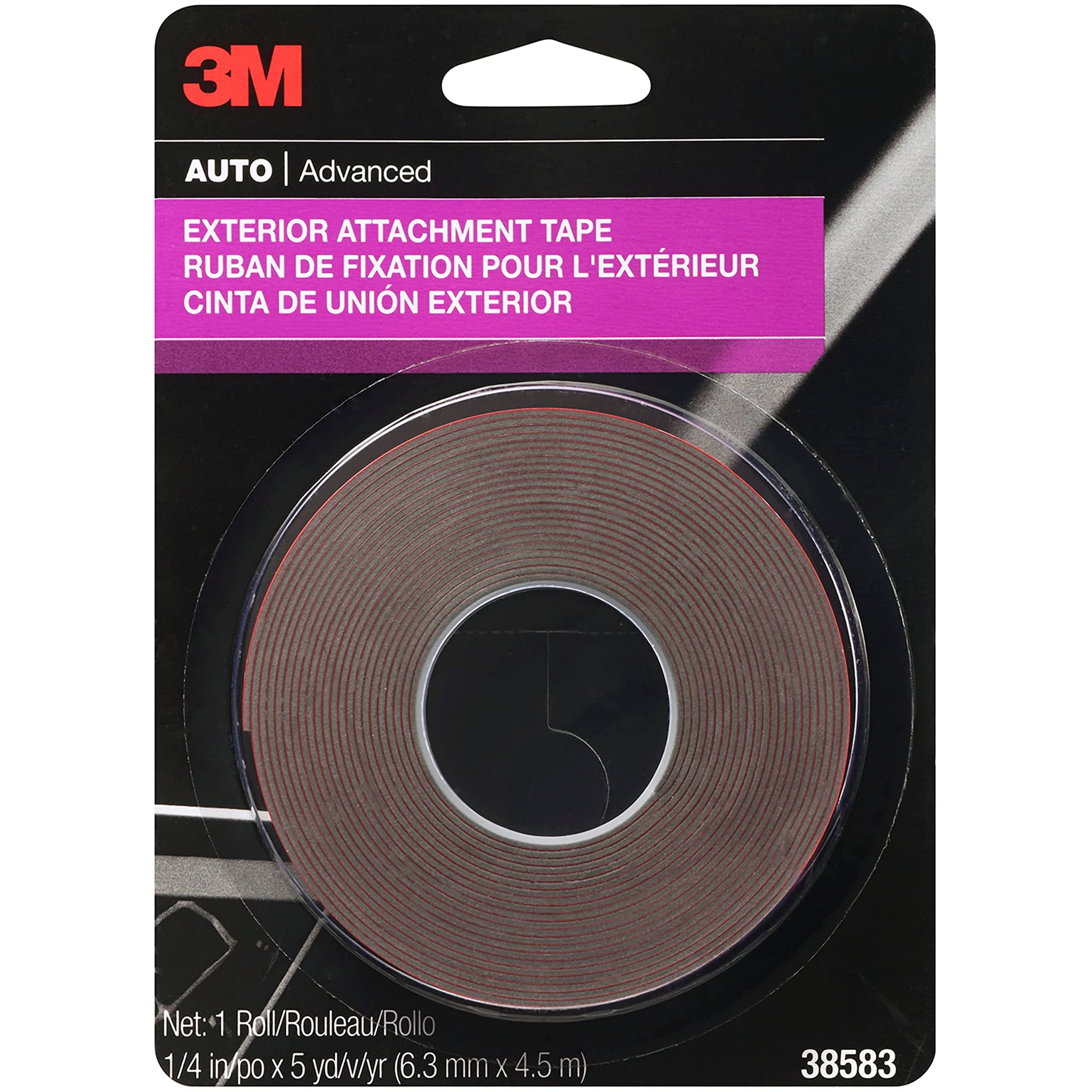 Exterior Attachment Tape, Ideal for Moldings, Emblems and Trim, 1/4 in width x 5 yards in length, 1 roll