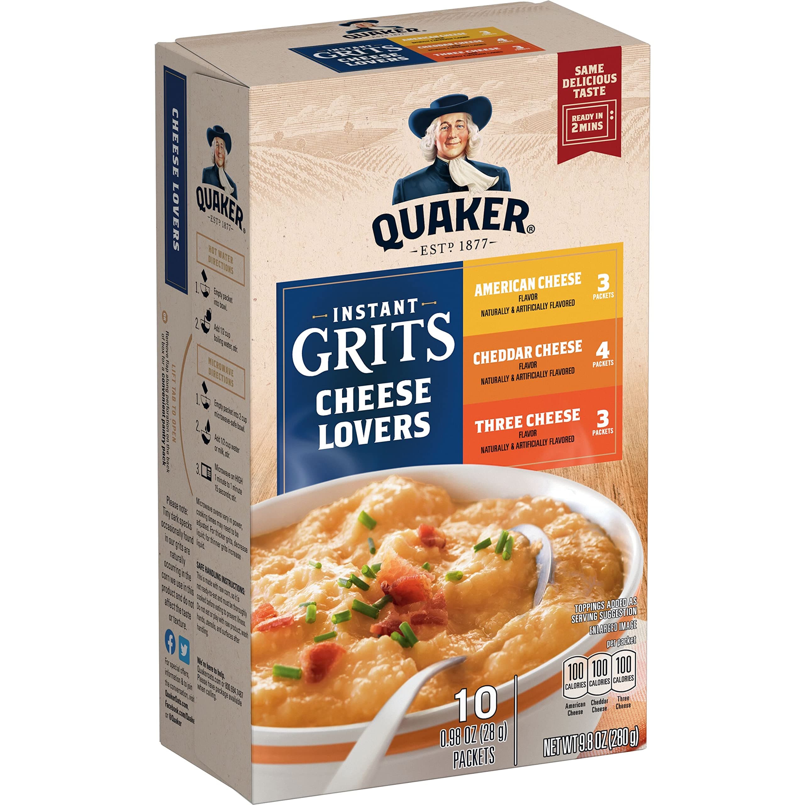 Quaker Instant Grits, Cheese Lovers Variety Pack, 0.98oz Packets (10 Pack)